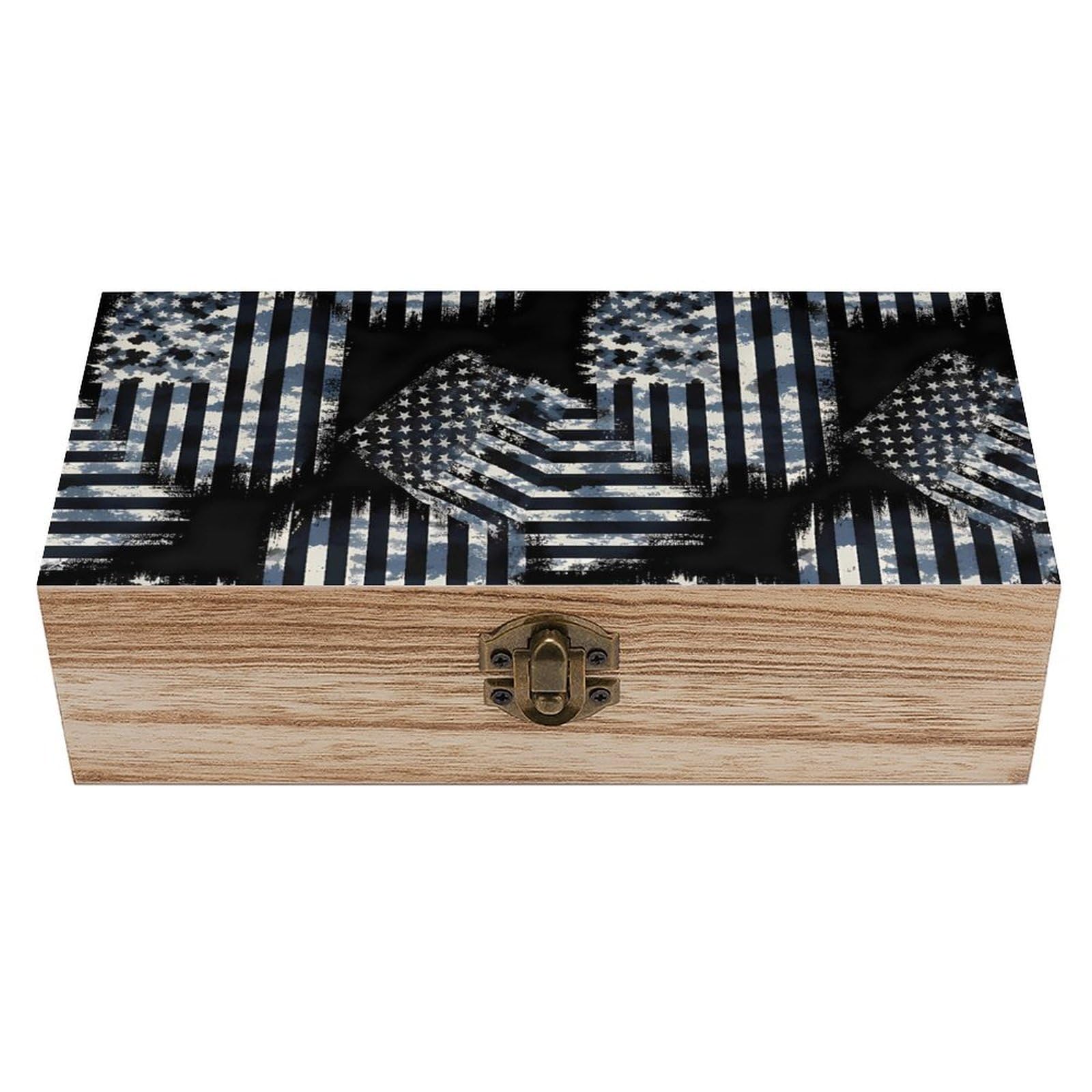American Flag Patriotic USA Blue Camouflage Camo Pattern Wooden Storage Box