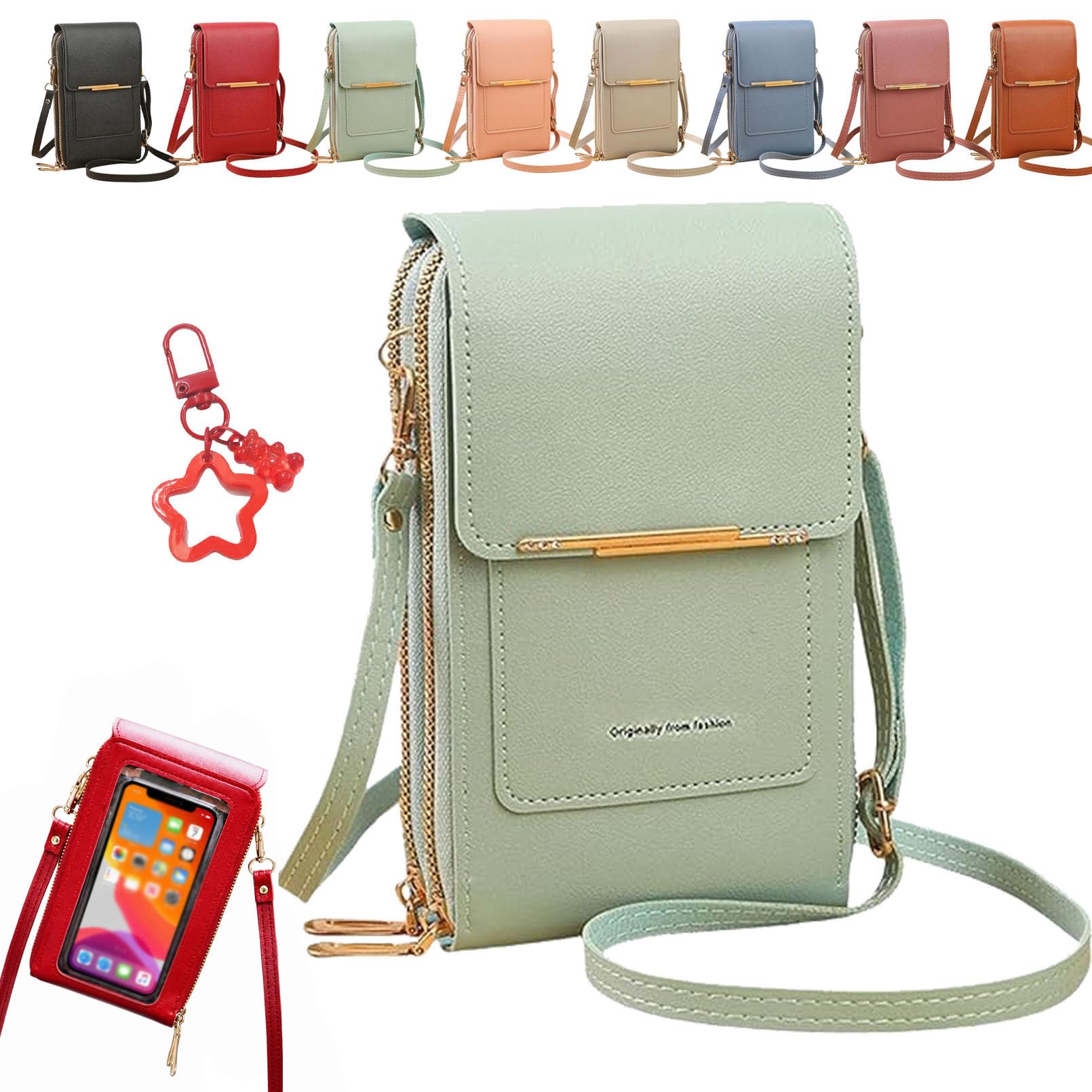Tencipeda Women's Anti-Theft Touch Screen Mobile Phone Messenger Bag, Touch Screen Crossbody Bag, Small Cell Phone Purse Wallet (Green)