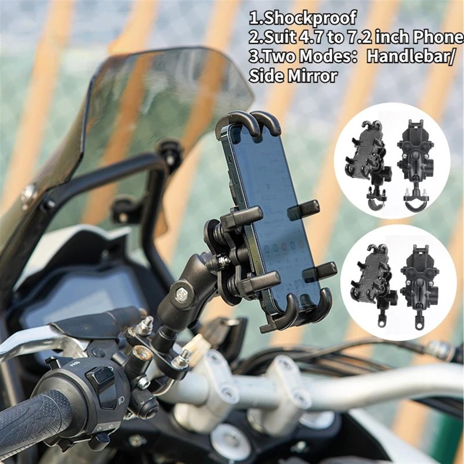 Support Telephone Velo Support Universel Téléphone Portable Moto Vélo Aluminium Support Antidérapant GPS Guidon Miroir Latéral Telephone Moto Rotation(NH)