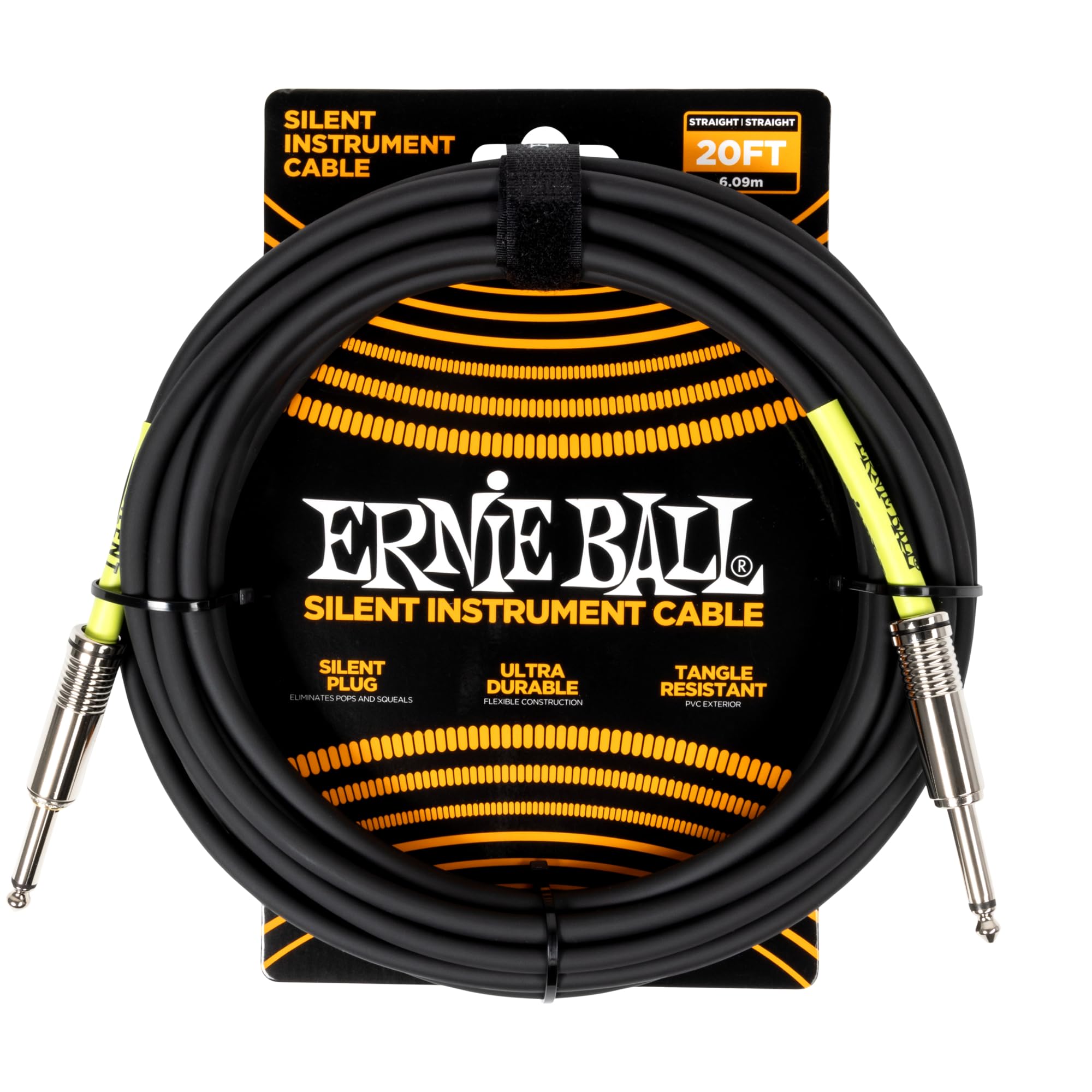 Ernie Ball Classic Silent Instrument Cable, Straight/Straight 20ft - Black