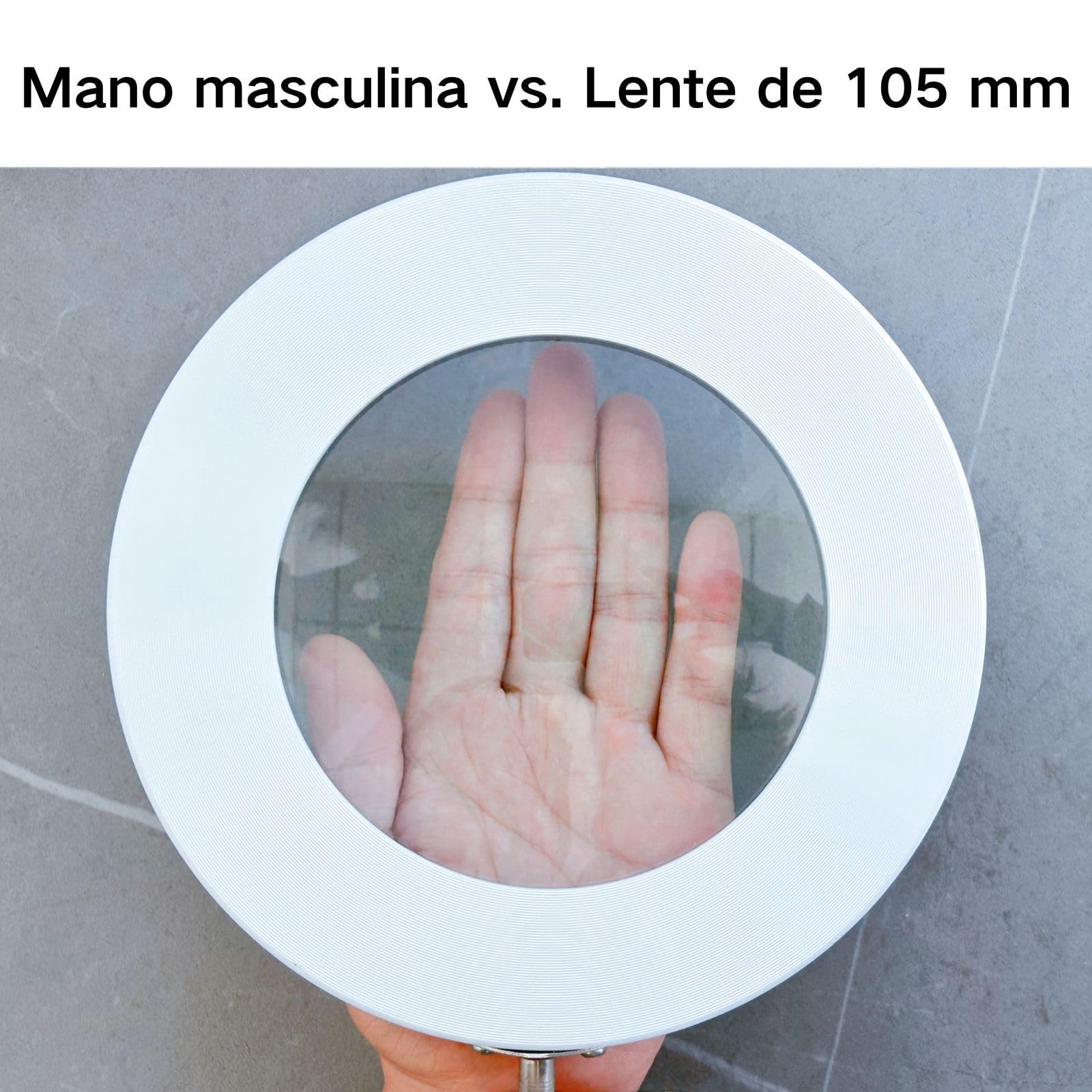 Lámpara Lupa LED con Luz de Trabajo - Lente de Vidrio de 105mm y 5 Dioptrías, Brazo Giratorio Premium, Luz Regulable de 3 Colores y Abrazadera para Mesa - Ideal para Trabajos de Precisión