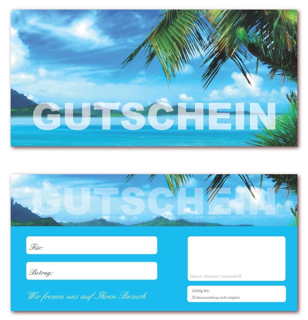 200 Stück Geschenkgutscheine (Palmenstrand-619) Gutscheine Gutscheinkarten für Bereiche wie Reisen, Urlaub und Wellness