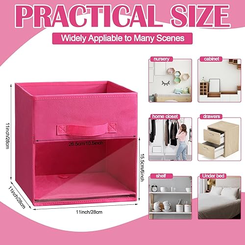 Miniatura 2 de Windyun 8 cubos de tela de 11 pulgadas, cubos de almacenamiento plegables con ventana transparente y asa frontal, canastas para guardería,