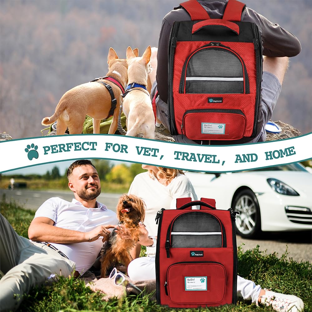 PetAmi Mochila transportadora para perros pequeños y grandes, mascotas, cachorros, mochila de senderismo ventilada para mascotas, bolsa de viaje, mochila para gatos aprobada por aerolíneas, soporte de