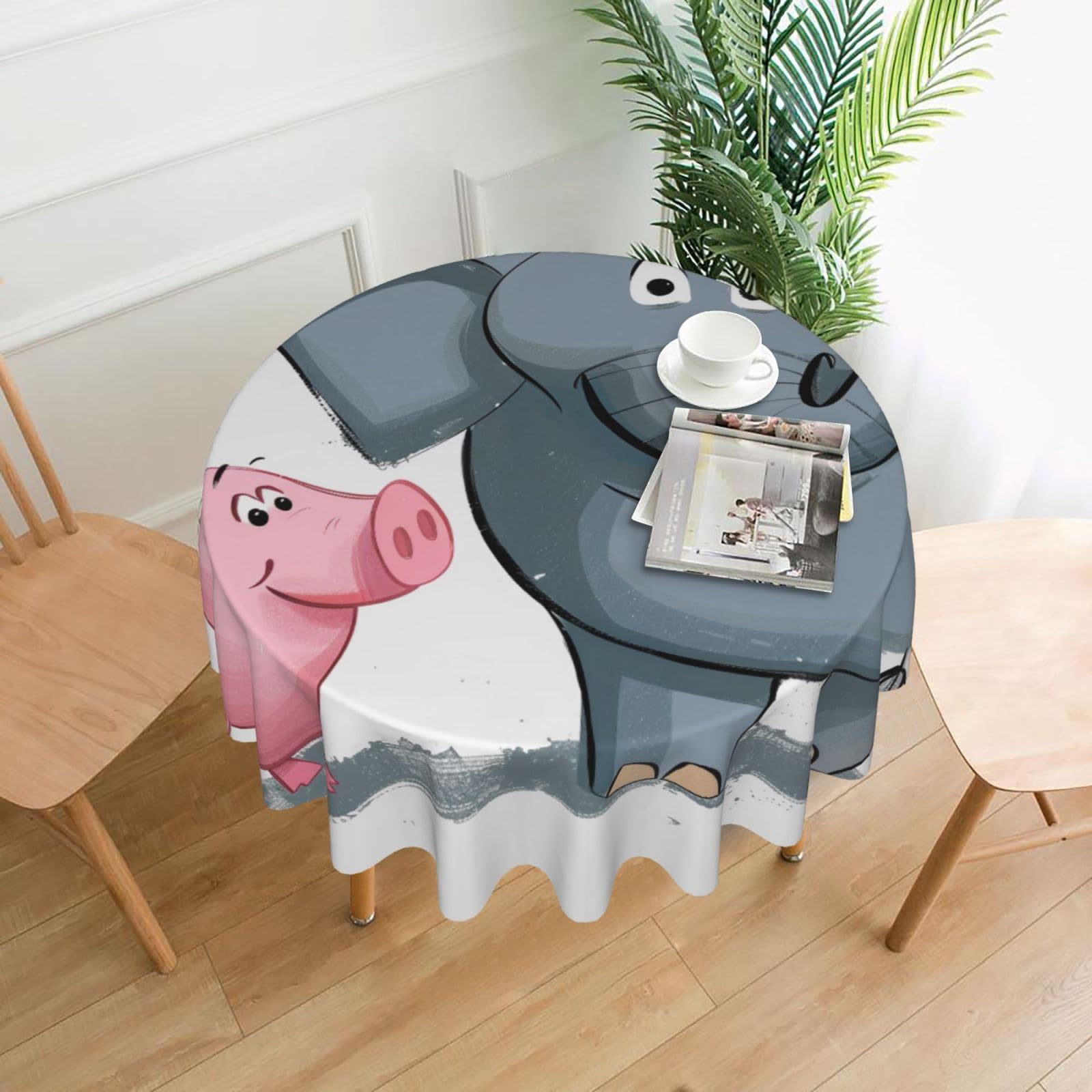 WPKJU Elephant and Piggie Printed Round Tablecloth 60 in Water Resistant Table Cover Washable Table Cloth for Dining Tables