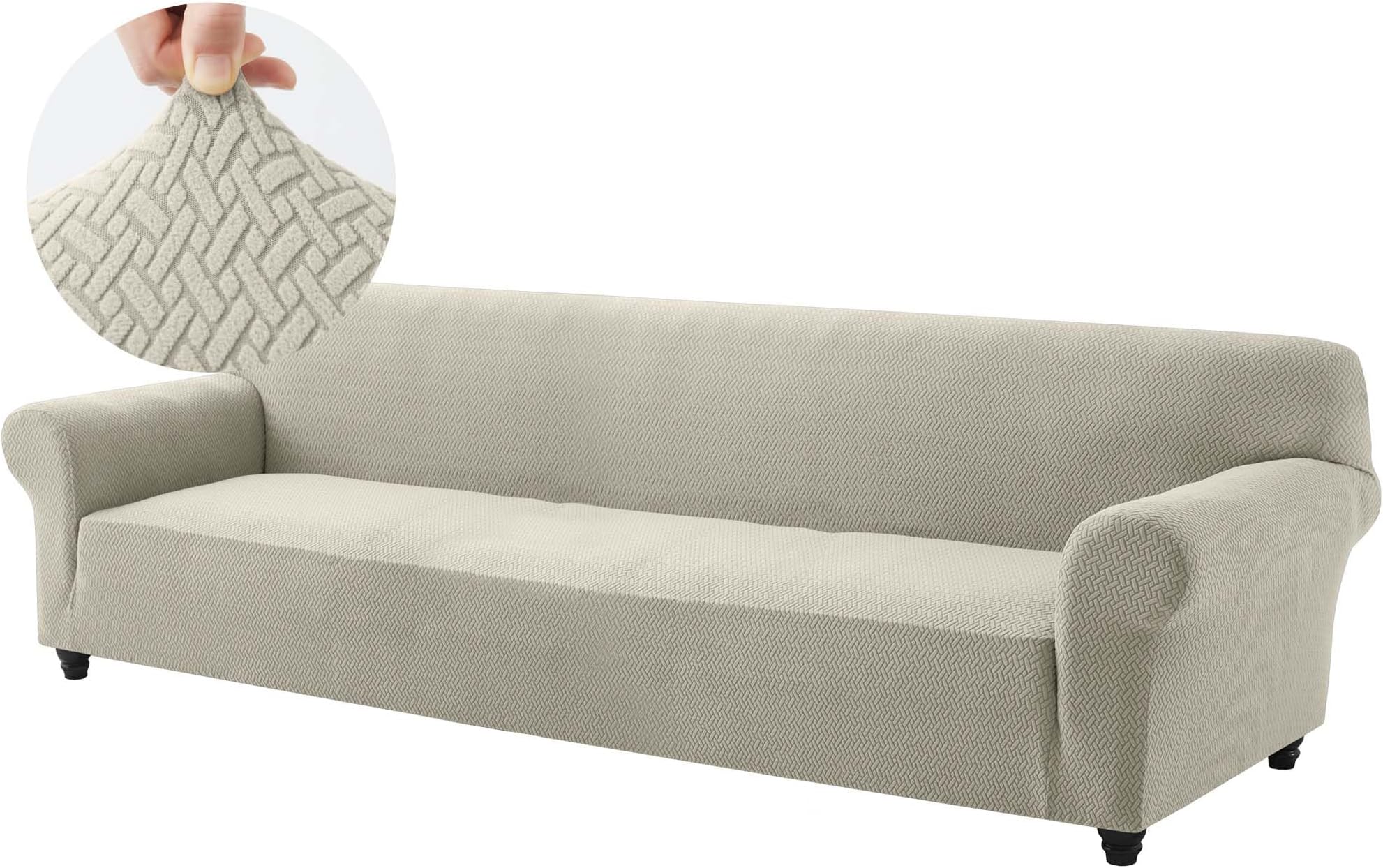 Hafaa High Stretch Sofa Cover 4 Seater Extra Large Couch Covers for Dogs Pets Cats Jacquard Spandex T Shaped Non Slip Sofa Slipcovers Super Soft Elastic Fit Furniture Protector (Beige)