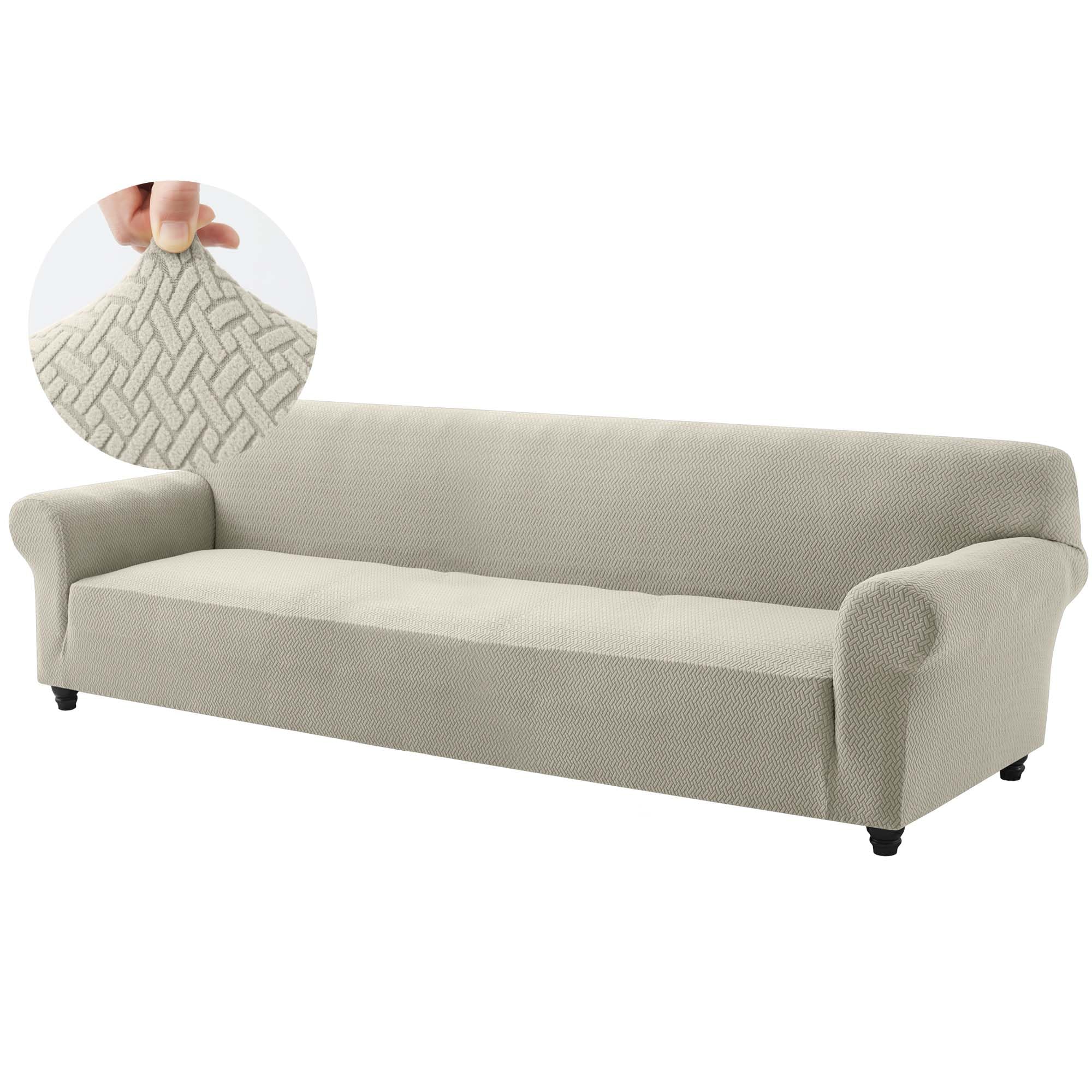 Hafaa High Stretch Sofa Cover 4 Seater Extra Large Couch Covers for Dogs Pets Cats Jacquard Spandex T Shaped Non Slip Sofa Slipcovers Super Soft Elastic Fit Furniture Protector (Beige)
