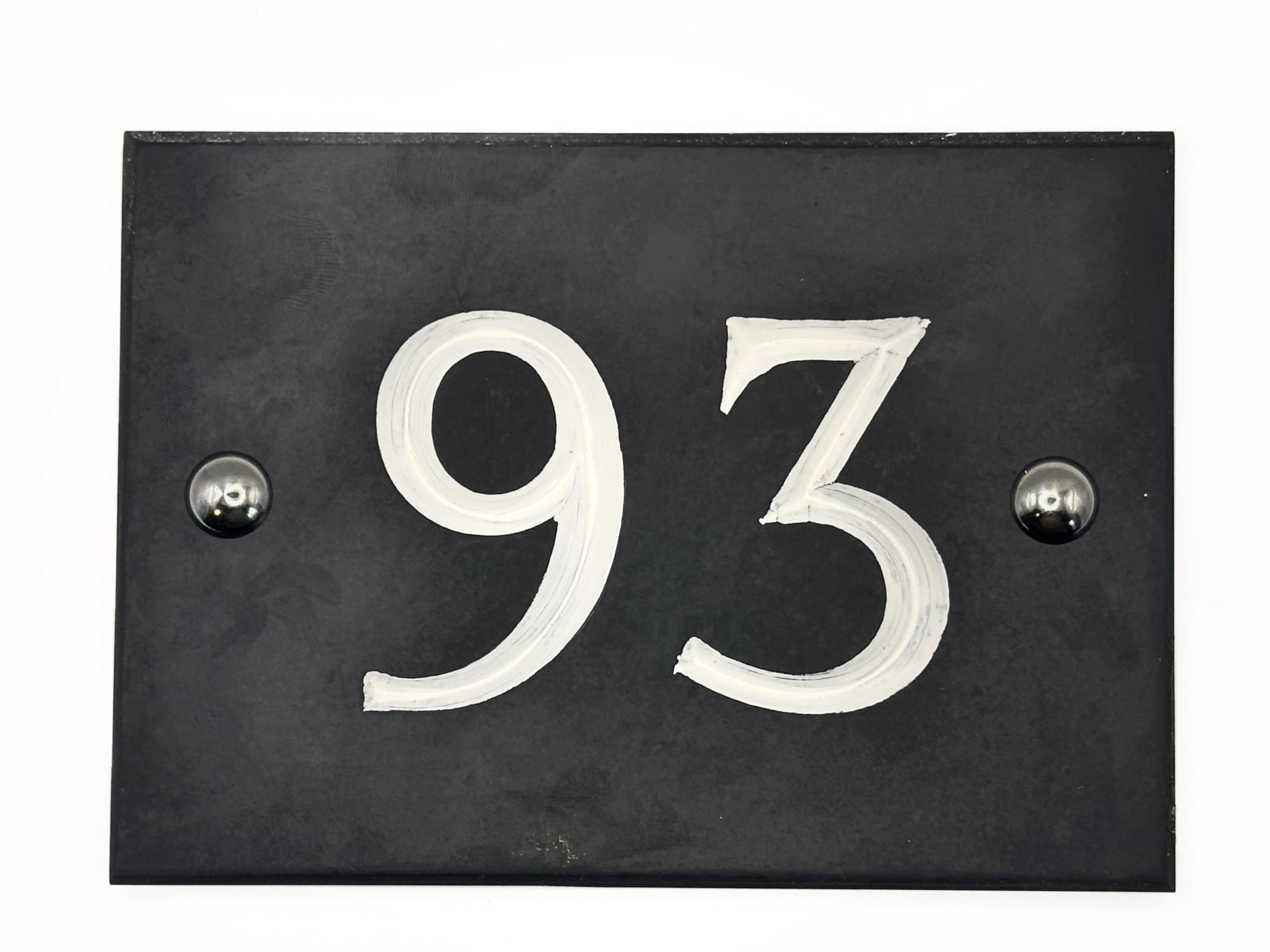 Engraved Slate House Number – Deep V-Cut, Natural Stone, Black Slate, Premium House Sign, Hand Engraved - Number 93