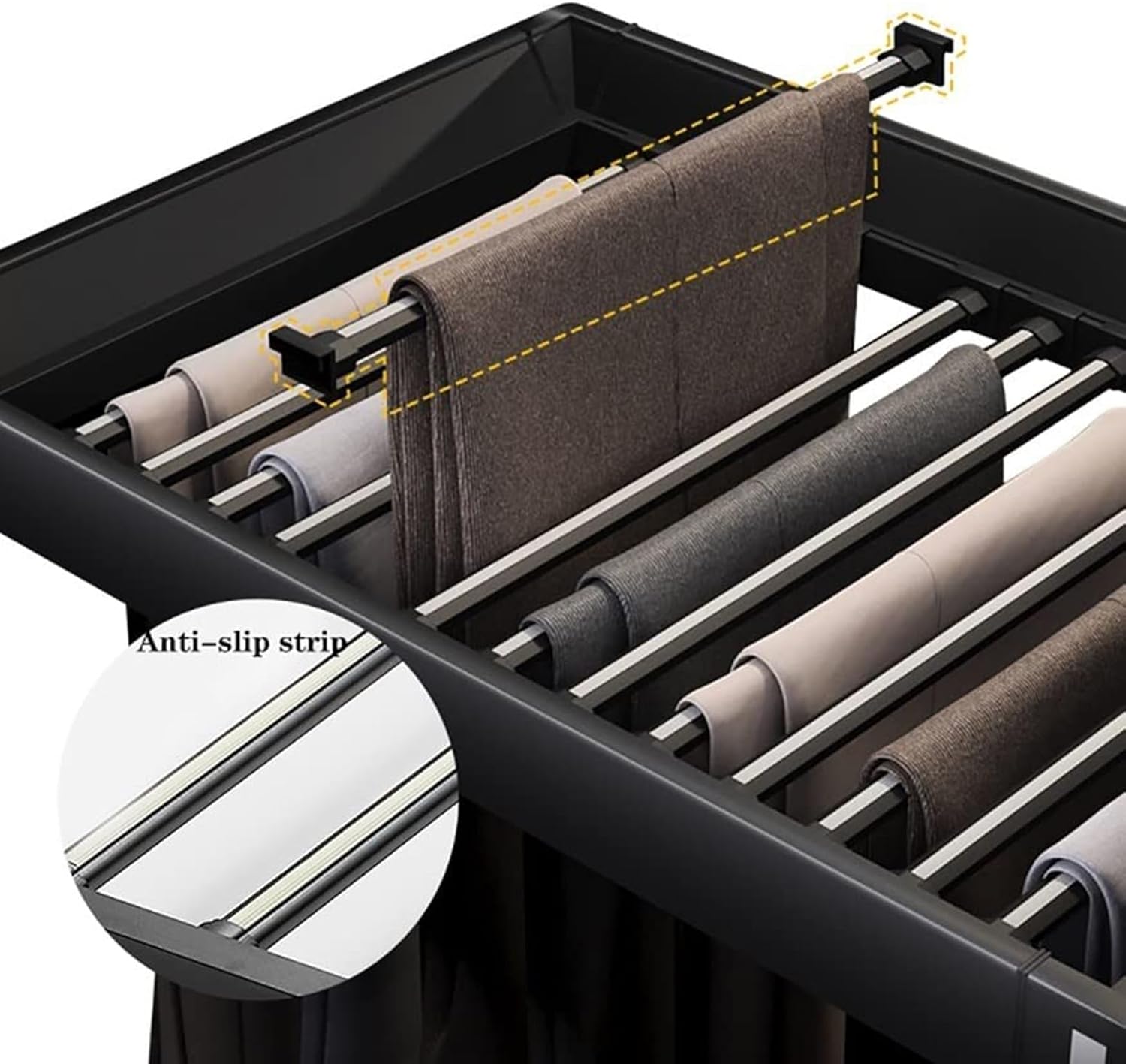 Pull Out Closet Pants Hanger Trousers Rack 7/11/15 Arms Steel Multi-Functional Space-Saving Pants Rack Retractable Closet Pull Out Rod for Clothes Arrangement (Color : Gold, Size : 45-60cm)