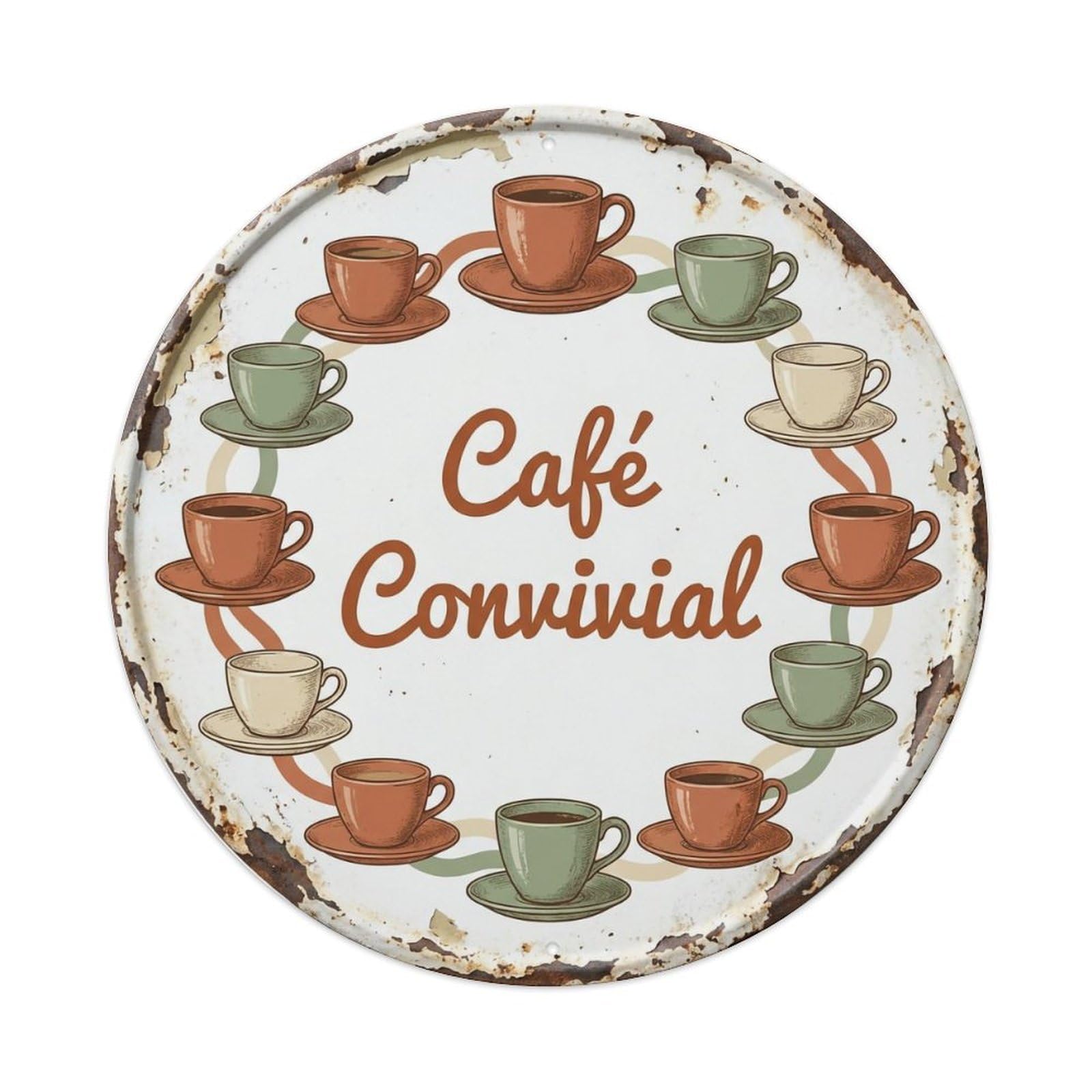 Convivial Friendly Bistro Gathering Metal Tin Sign Plaque Wall Decor for Cafe, Club, Garden Round Metal Poster 8x8Inch