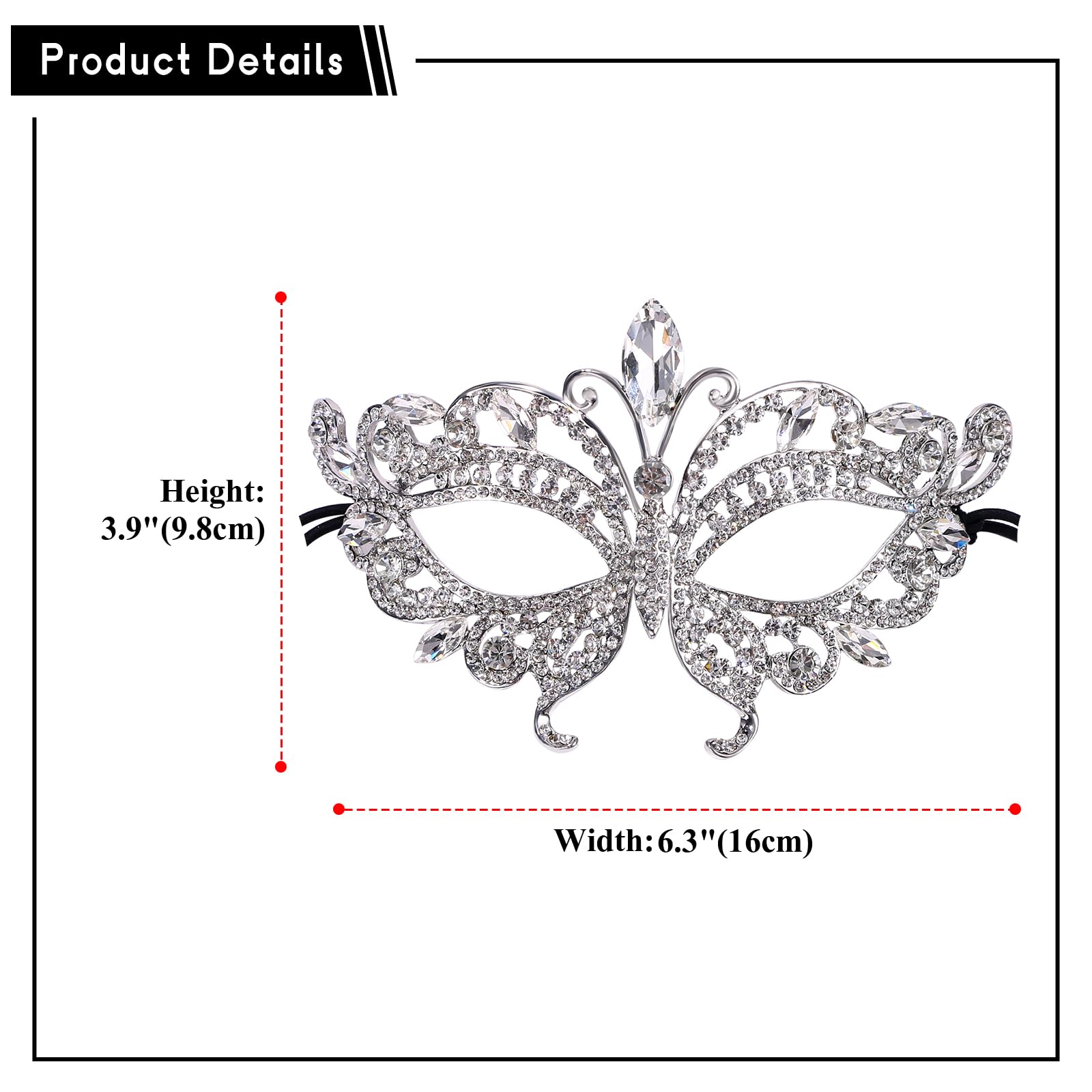 Oidea Luxury Rhinestone Fancy Mask - Venetian Mardi Gras Mask for Women's Costume Parties, Silver - Image 4