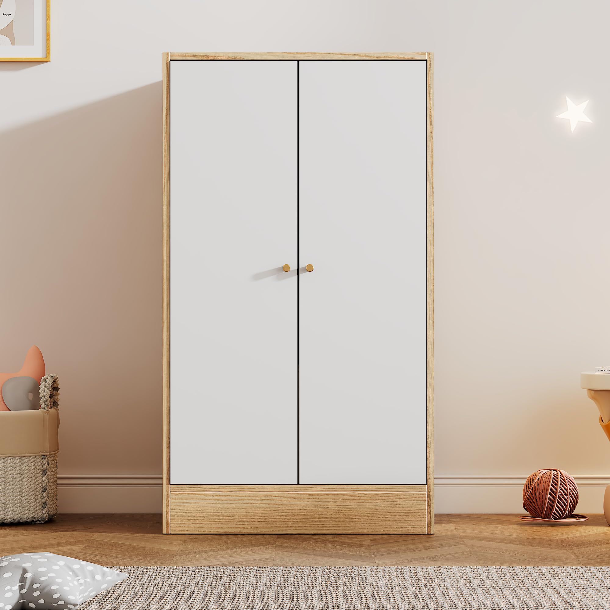 Dalred Kleiner Kleiderschrank mit Stange, 2-türiger Kleiderschrank, 2 Fächer, Schlafzimmer, Wohnzimmer, Kinderkleiderschrank, MDF Küche, Haushalt & Wohnen