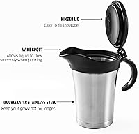 Vista 2 de Salsa grande de acero inoxidable – 25 onzas de doble pared aislada jarra de salsa con tapa de plástico con bisagras