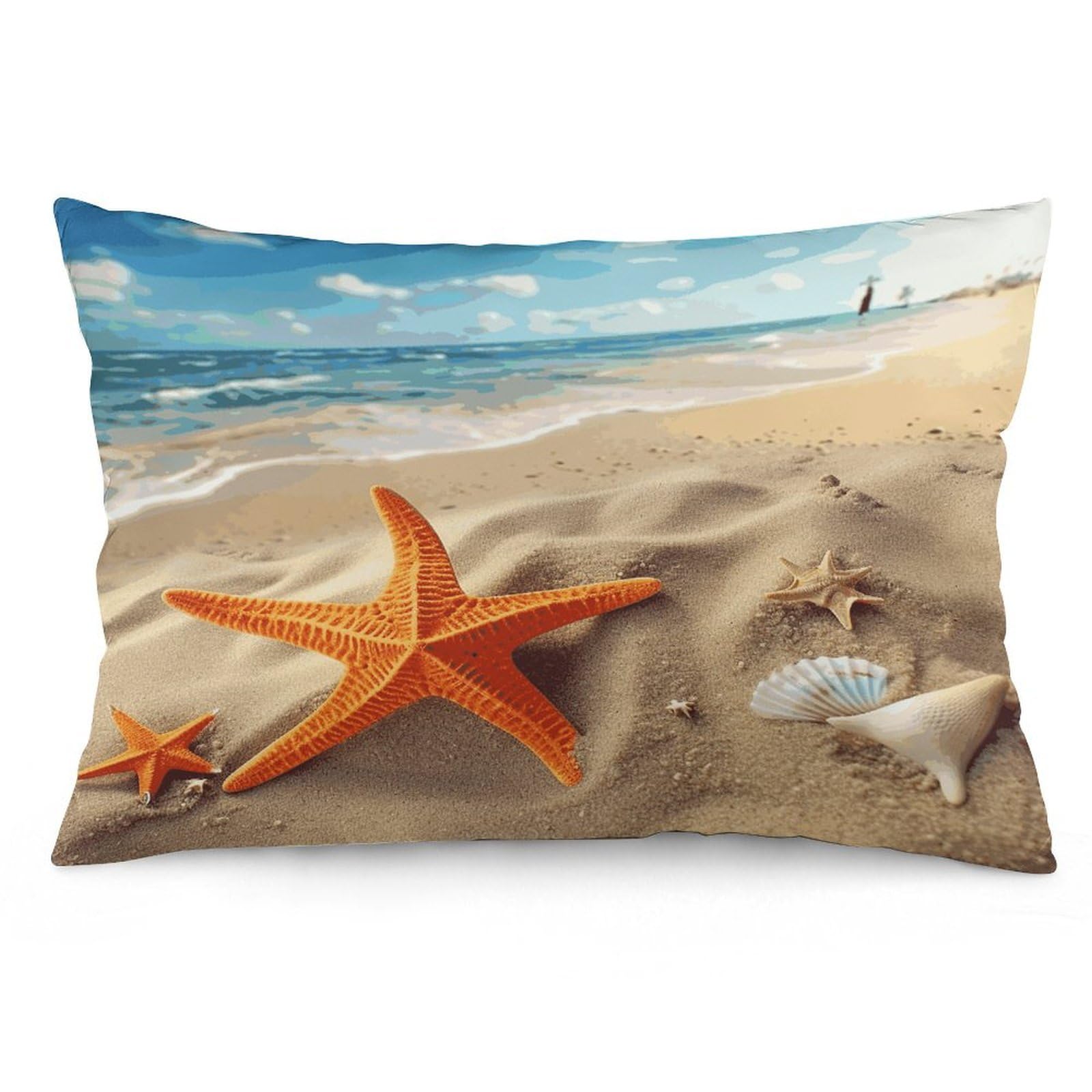 Sea Beach Starfish Throw Pillow Covers with Silent Zipper Polyester Pillow Protectors Removable Pillow Cases Soft Pillowcase Cozy Pillow Sham Cushion Cover for Sofa Car Bed 16 "x24