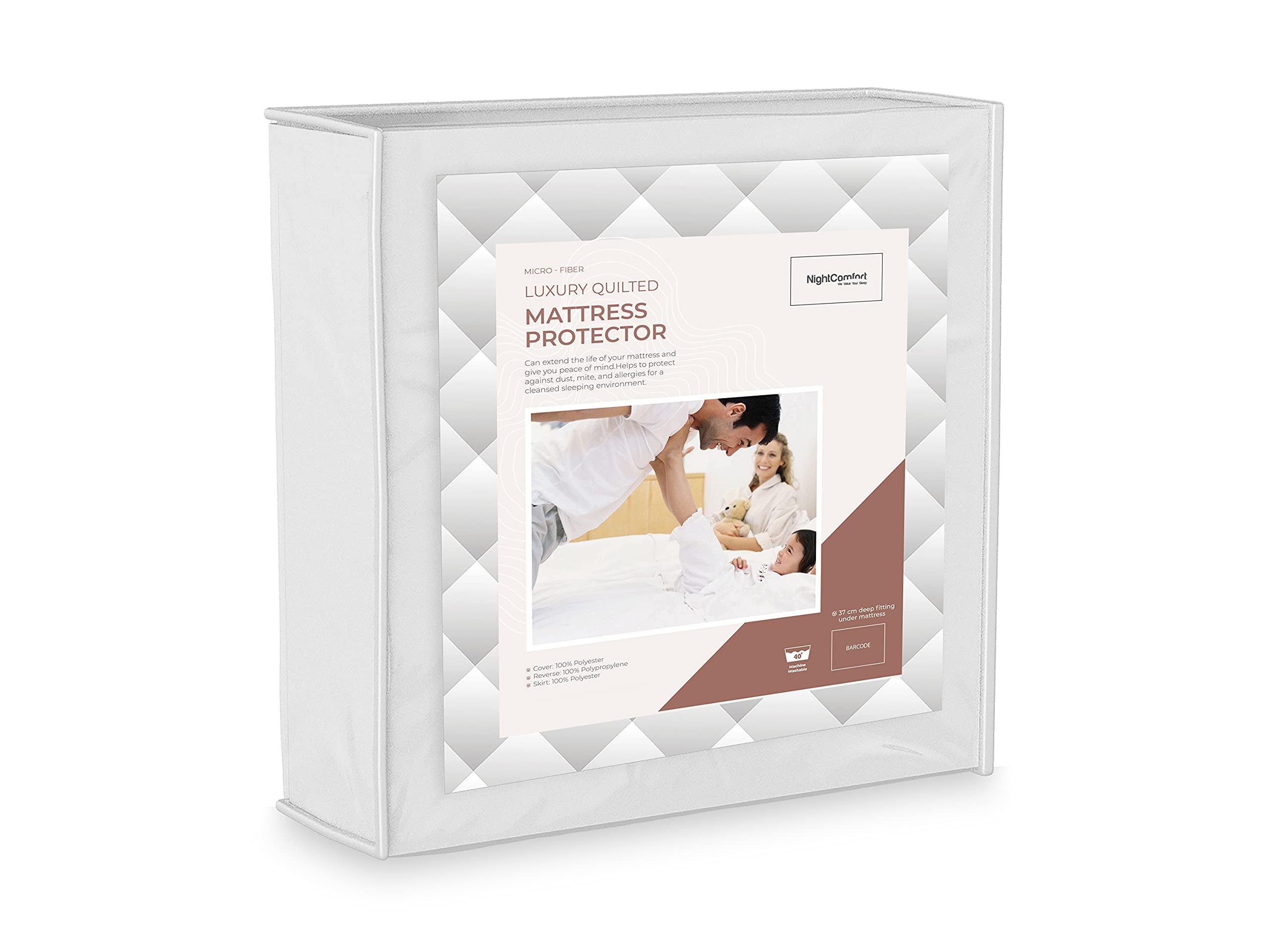 Night Comfort White Nightcomfort Microfiber Luxury Quilted Mattress Protector Anti Allergy 38 Cm Extra Deep, Single Bed