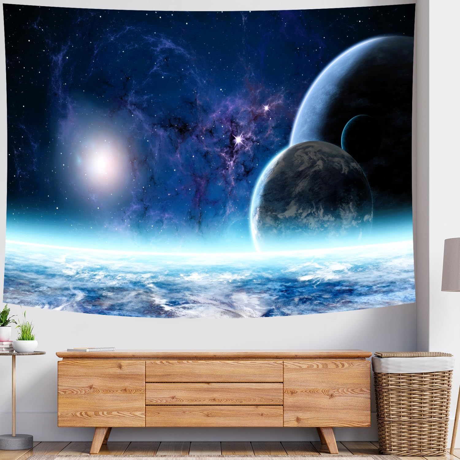 Delur Planet Galaxy Tapestry Universe Starry Sky Cosmic Outer Space Tapestry Wall Hanging Milky Way Psychedelic Nebula Headboard for Bedroom Living Room Home Decor (70.8" x 92.5")
