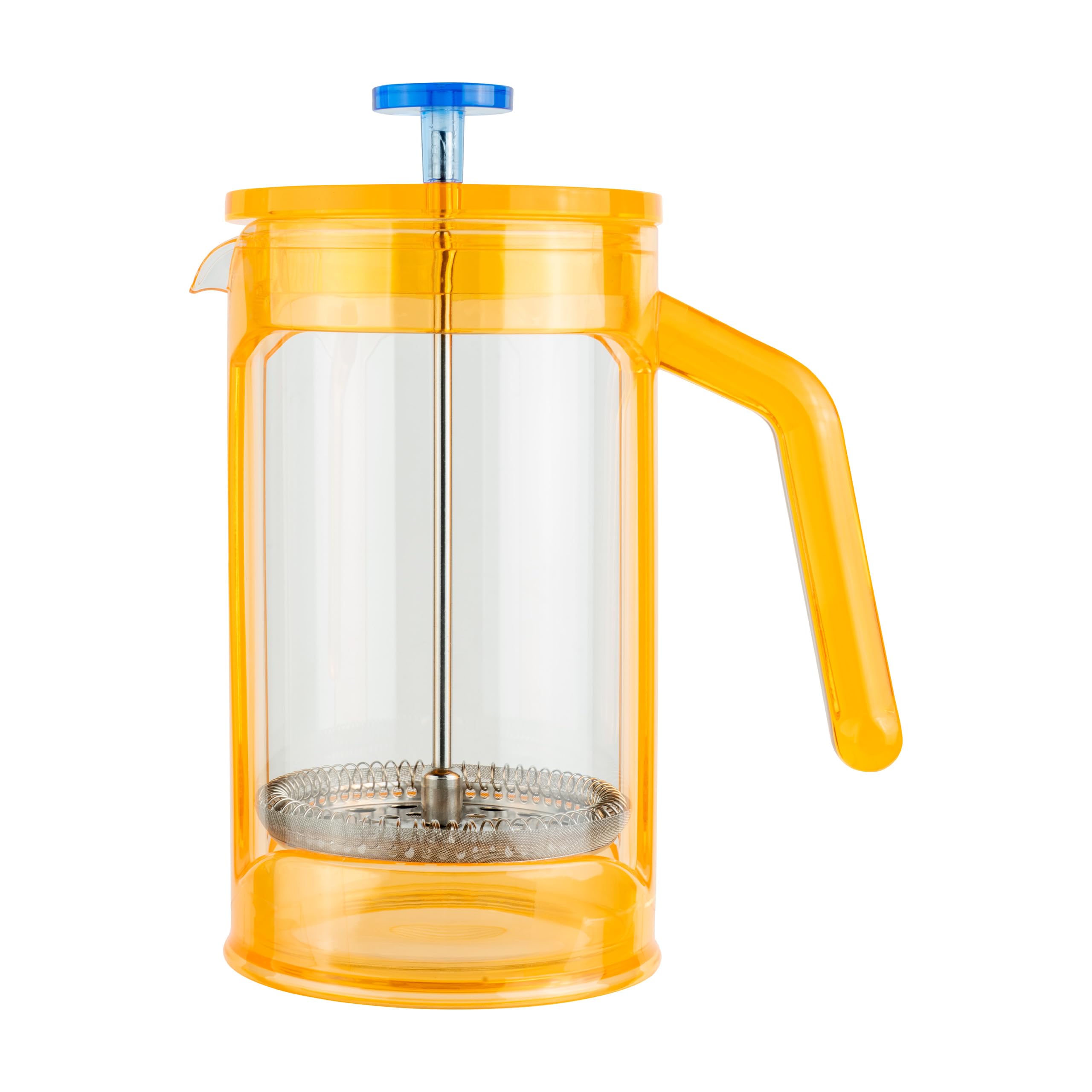 Café Olé Chiaro Cafetière, Orange & Blue, 1000ml / 4-5 Mugs / 5 Espresso Cups, French Press Coffee Maker, Stainless Steel Mesh Filter, Glass Beaker, Acrylic Body and Handle