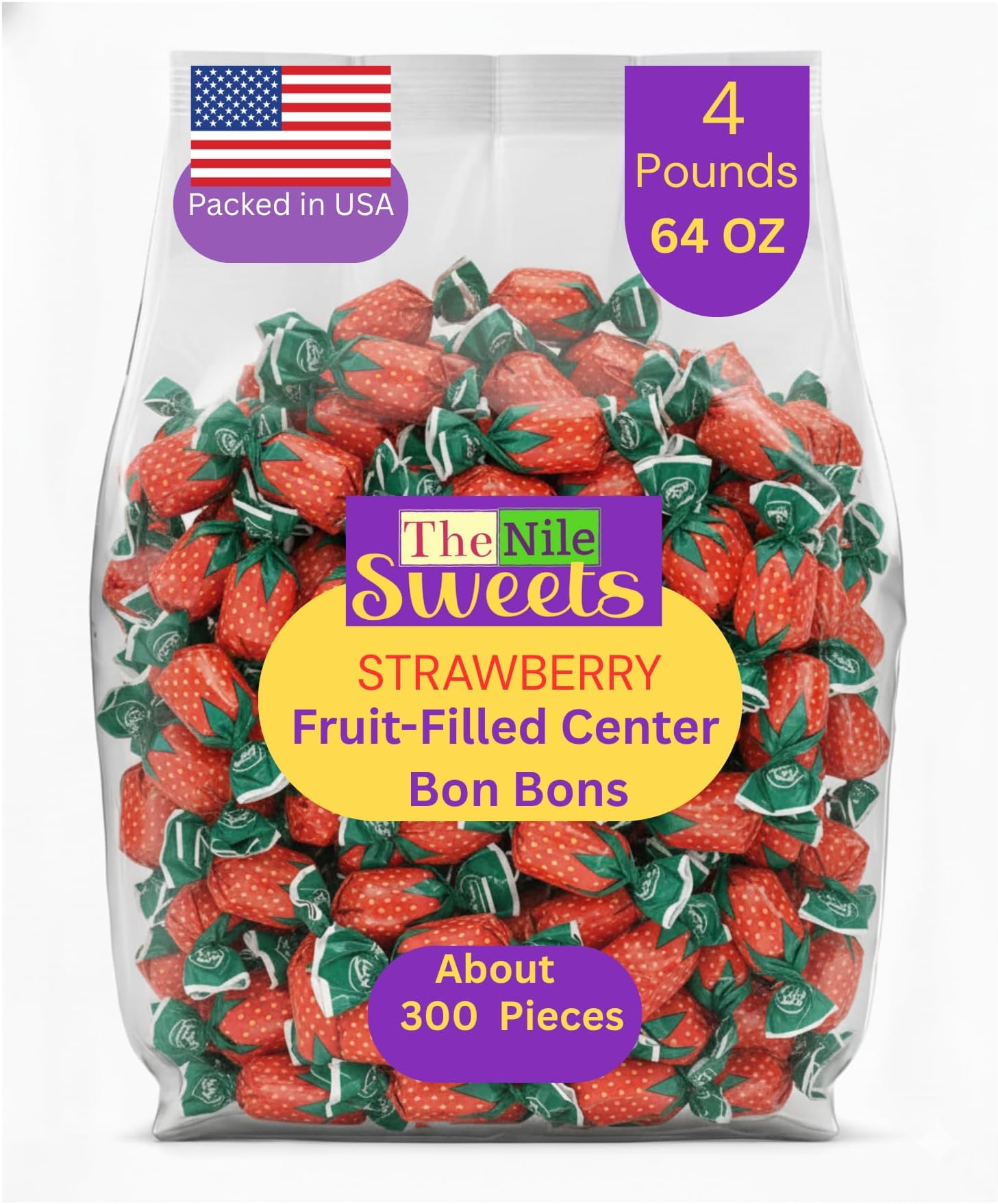 - Arcor Strawberry Bon Bons by The Nile Sweets | 4 lbs of Strawberry Filled Hard Candy | Individually Wrapped Bon Bons | Deliciously Sweet Candy from Argentina (4 POUND)