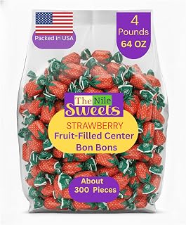 Arcor Strawberry Bon Bons by The Nile Sweets | 4 lbs of Strawberry Filled Hard Candy | Individually Wrapped Bon Bons | Deliciously Sweet Candy from Argentina (4 POUND)