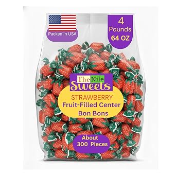 Arcor Strawberry Bon Bons by The Nile Sweets | 4 lbs of Strawberry Filled Hard Candy | Individually Wrapped Bon Bons | Deliciously Sweet Candy from Argentina 4 POUND