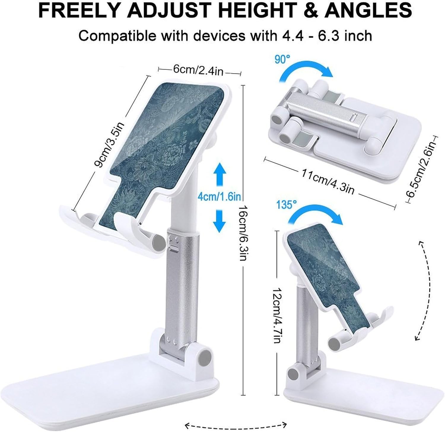 Blue Floral Lace Folding Cell Phone Stand, Portable Phone Holder image 2
