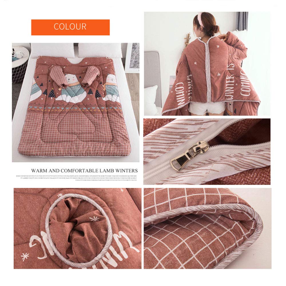 Edredón perezoso usable con cremallera, manta de sofá con mangas, capa portátil engrosada, saco de dormir cálido para niños adultos, capa a prueba de viento para oficina en el hogar 59 * 79 in,e
