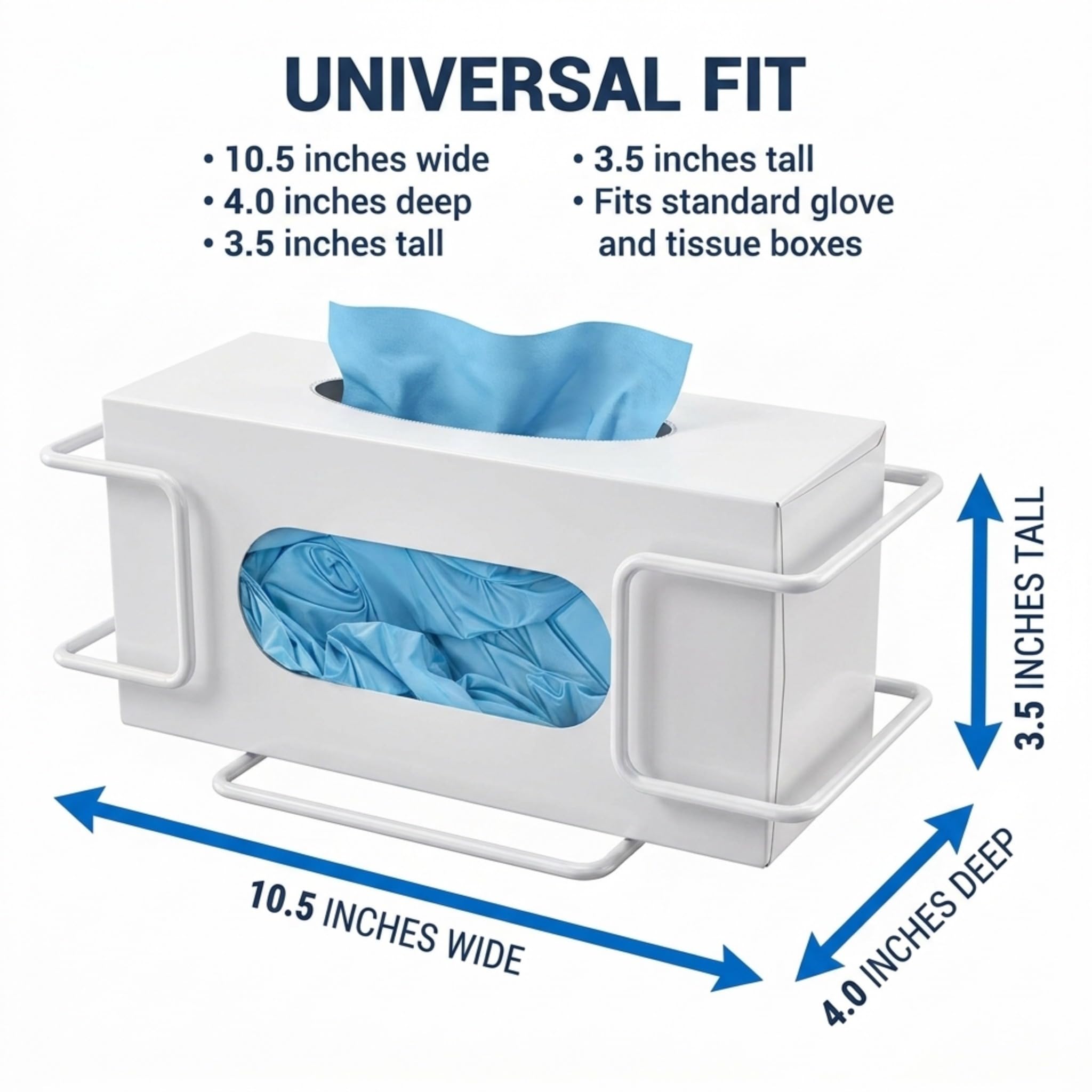 Disposable Glove and Facial Tissue Wire Rack, Dispenser, Wall Mount Design with Mounting Accessories Included, White Durable Metal Organizer Glove Holder for Home, Lab, Office and Food Service