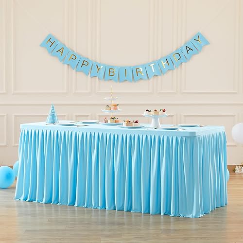 Miniatura 10 de Suppromo Mantel blanco de 6 pies con falda de mesa para mesas rectangulares, mantel elástico de 3 caras con volantes blancos para fiesta de