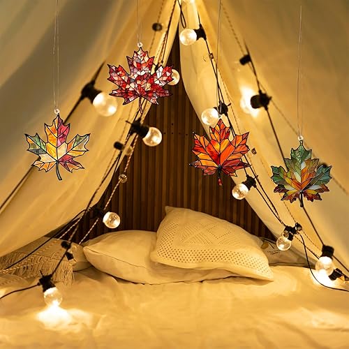 Miniatura 6 de 4 adornos acrílicos de hoja de arce para colgar en la ventana, decoración de hojas de otoño, hojas de otoño acrílicas, decoración de pared,