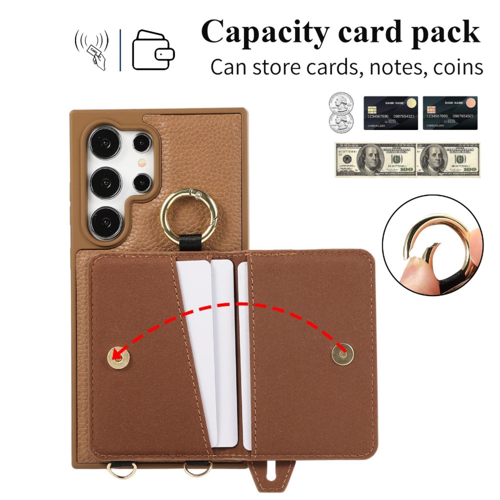 Do Galaxy S25 Plus Portfel Crossbody z Kieszonką na Karty Etui na Telefon Smycz Pasek Na Nadgarstek Skórzane Etui (Do Galaxy S25 Plus/Brązowy)