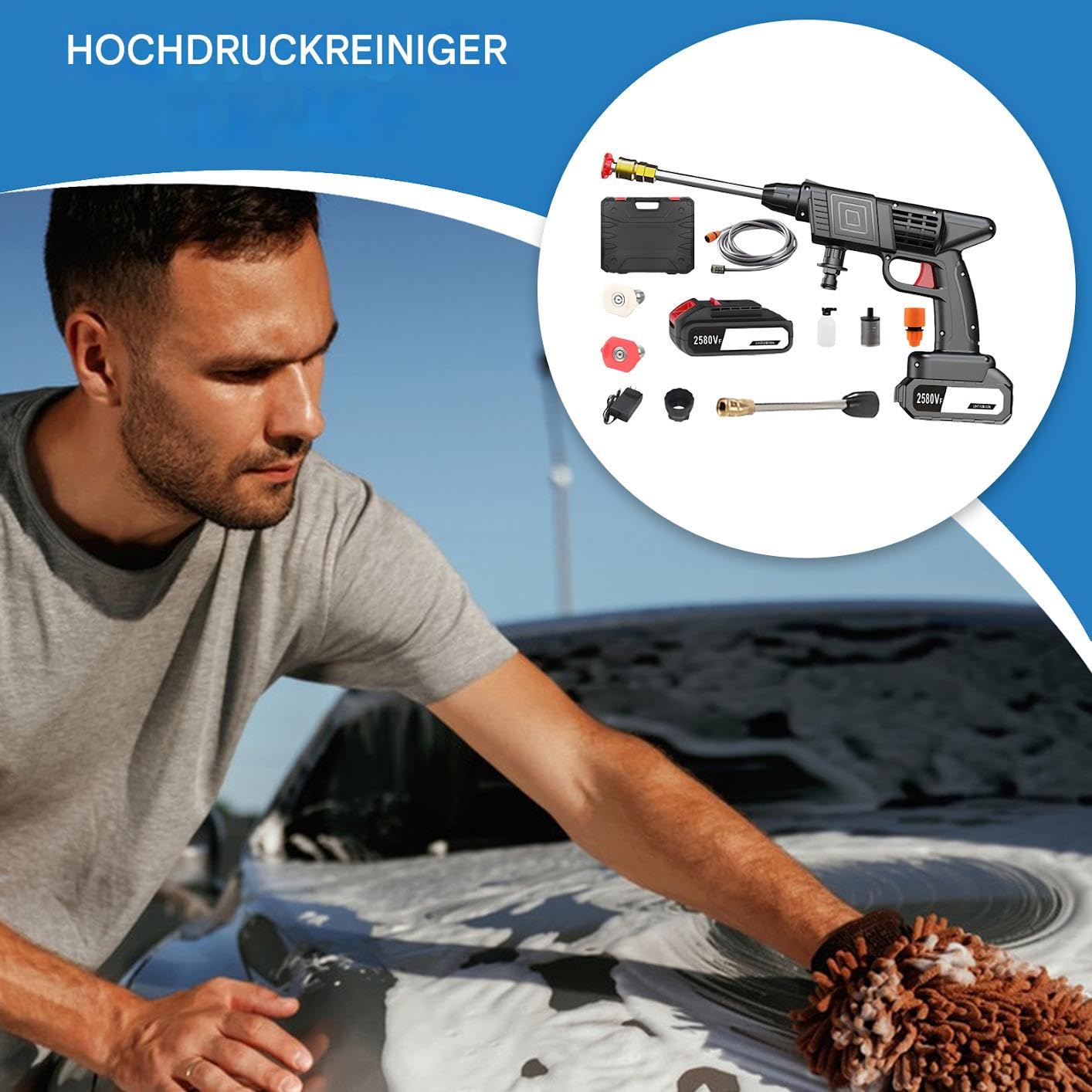 Lavapressione Senza Fili Idropulitrice Portatile E Maneggevole | Attrezzo di Pulizia con Getto Regolabile e per Casa, Esterno, Prato, Giardino, Auto, Giardinaggio, Irrigazione, Cortile