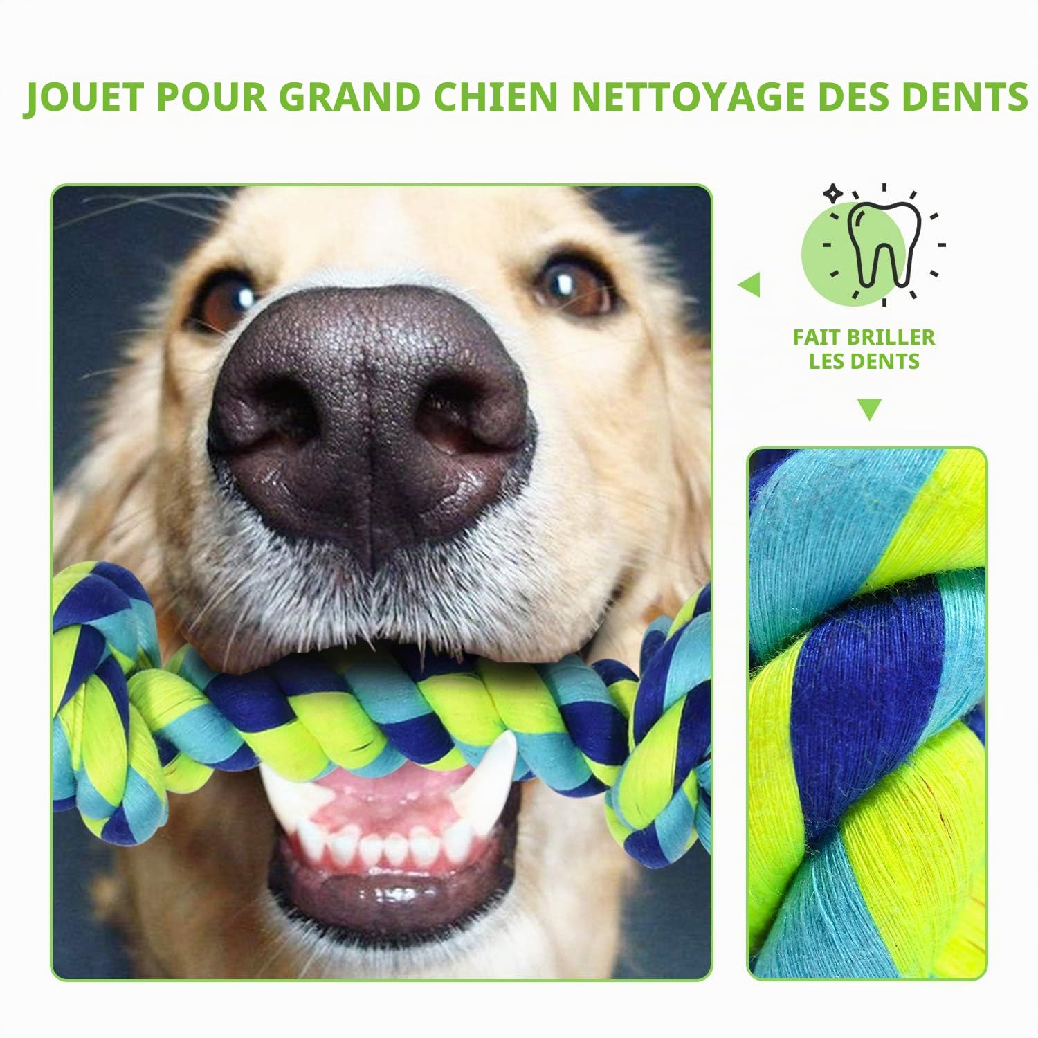 Grand Tough Chewing Convient à la Mastication Tyrannique Gros Chien Heavy Duty Dental Rope Set pour Chien de Taille Moyenne, 5 Noeuds Indestructible Coton Chiot Molaire