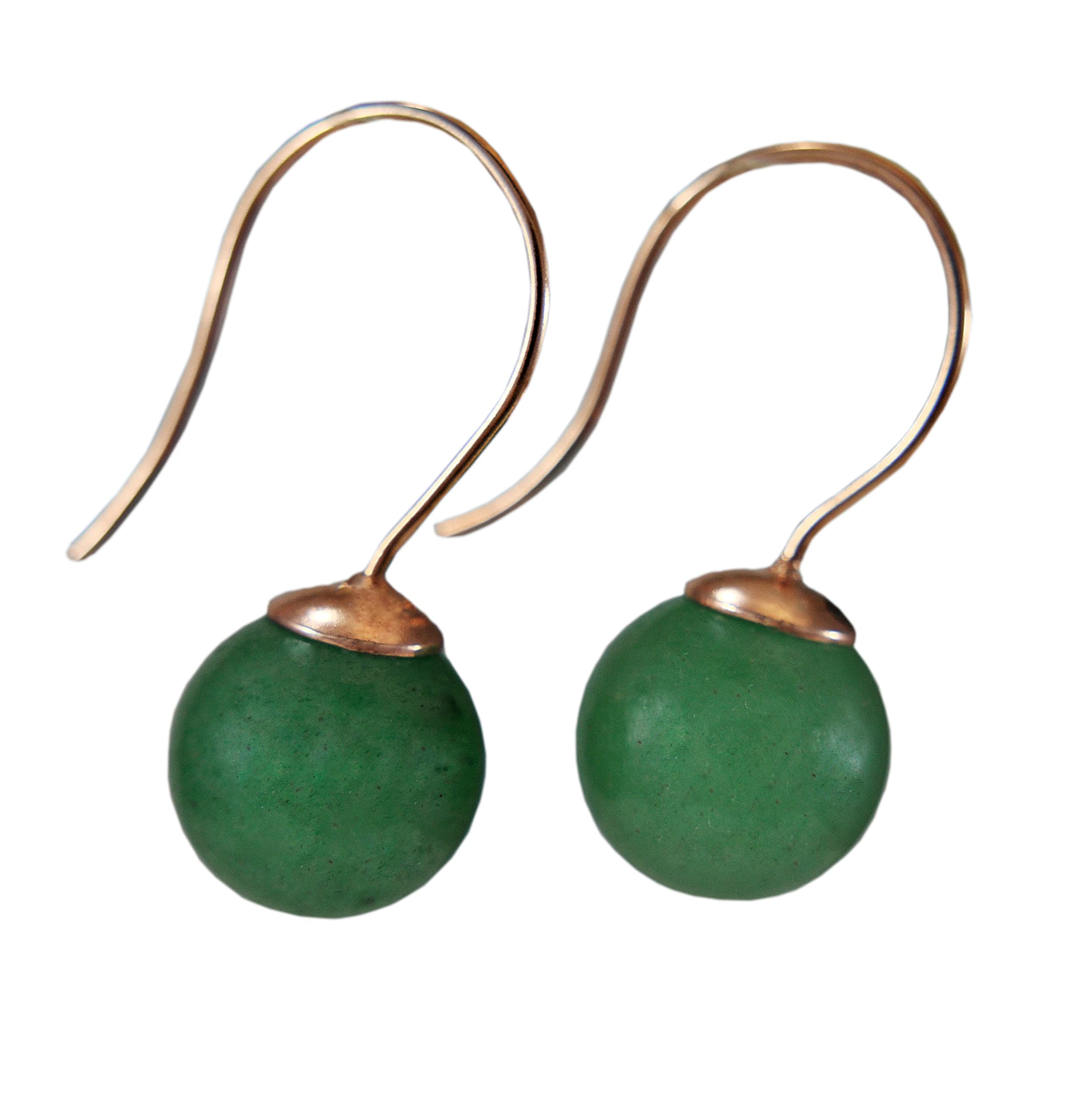 Ohrhänger Damen 925 - Rosévergoldet - Aventurin - Naturstein - Kugel - Hängeohrringe - Edelsteinschmuck - Rosévergoldet - Silberschmuck - Geschenk für Frau - Grün - Tolles Geschenkidee - Minimalistisch (Ohrringe)