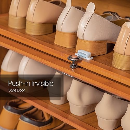 Miniatura 6 de RENVIERY Zapatero de 10 niveles, armario de almacenamiento de zapatos de entrada con puerta invisible a presión, organizador de zapatos alto,