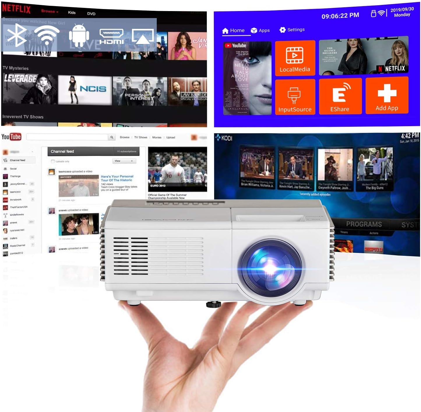 Uр Tо 60% оƒƒ Portable Projector 1080P Support Mini WiFi Projector with Bluetooth Wireless Smart Projector Android 7.1 OS LCD Projector for Home Theater Outdoor Movie Gaming Playing