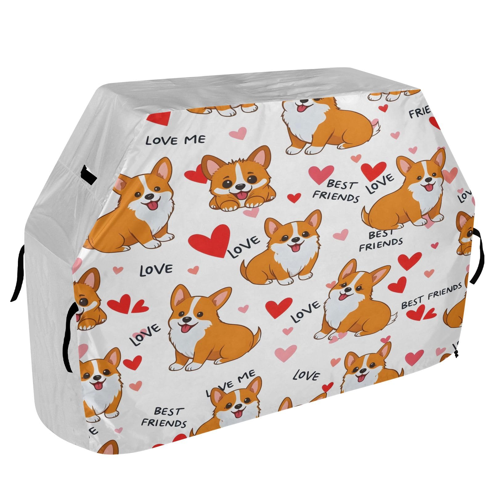 Wysokiej jakości pokrowiec na grilla wodoodporny pokrowiec na grilla odporny na blaknięcie pokrowiec na grilla wytrzymały pasuje do szerokości grilla do 60 cm wzór serca Corgi