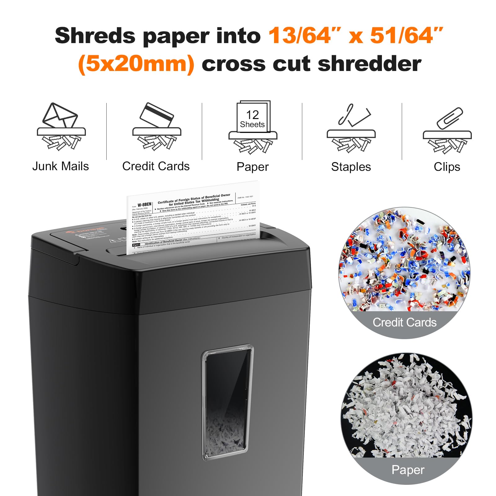 Bonsaii 12-Sheet Cross Cut Paper Shredder, 5.5 Gal Home Office Heavy Duty Shredder for Paper, Credit Card, Mail, Staples, with Transparent Window, High Security Level P-4 (C275-A) — Amazon image 3