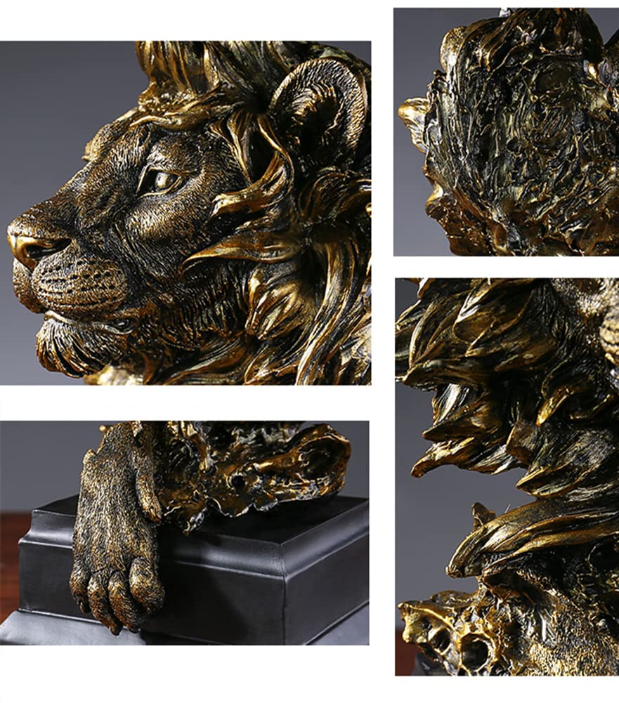 Lin's Wood Figurine de tête de Lion en résine,Statue de Lion en résine,Statue de tête d'animal,décoration de Bureau, décoration pour la Maison,Le Bureau.