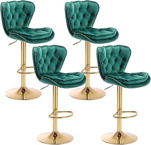 Miniatura 12 de Juego de 4 taburetes de bar giratorios de altura de mostrador con parte trasera tapizada de terciopelo, taburete ajustable, taburete de bar moderno