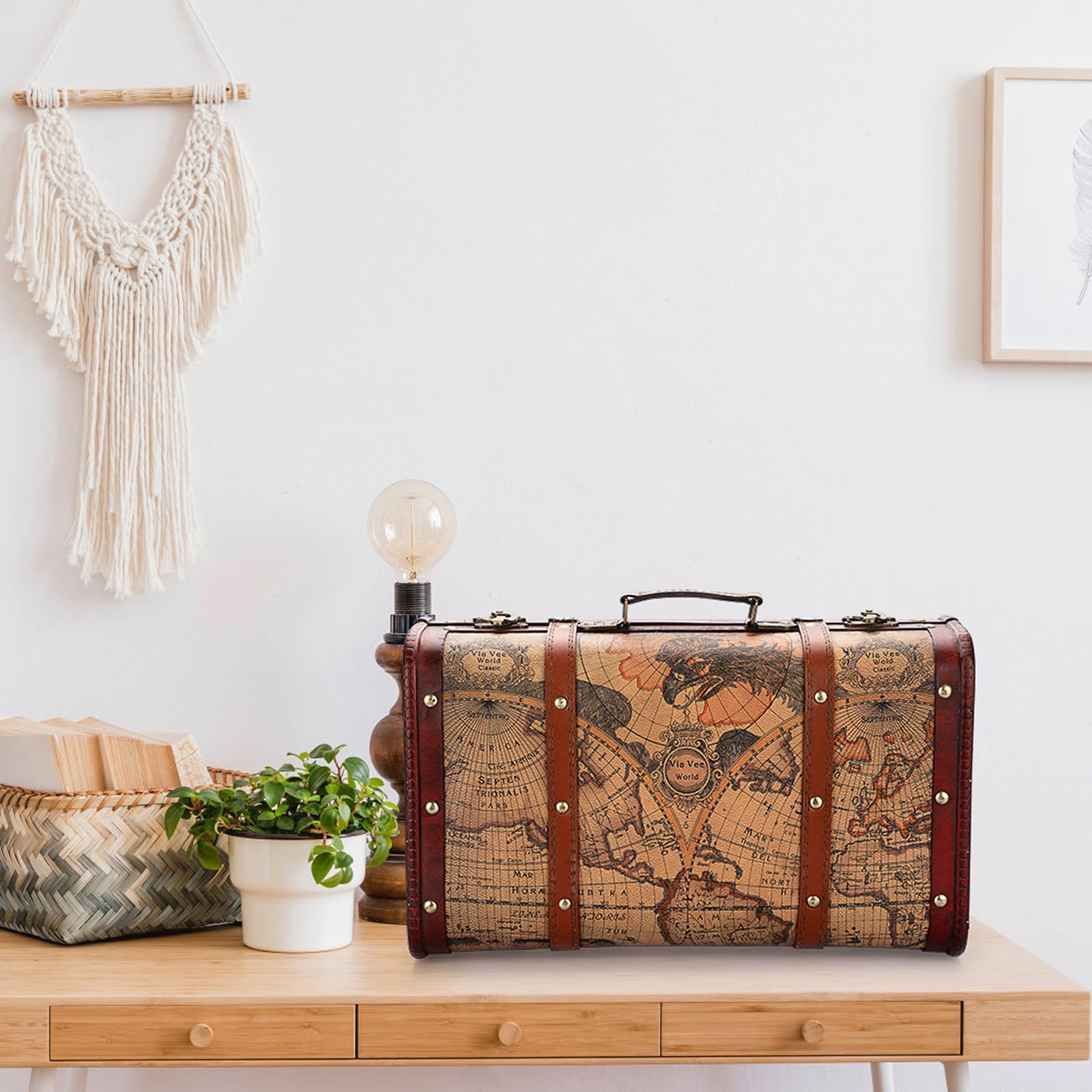 Vintage Reisekoffer mit Holzleisten Schlüssel - bei KuSeRa