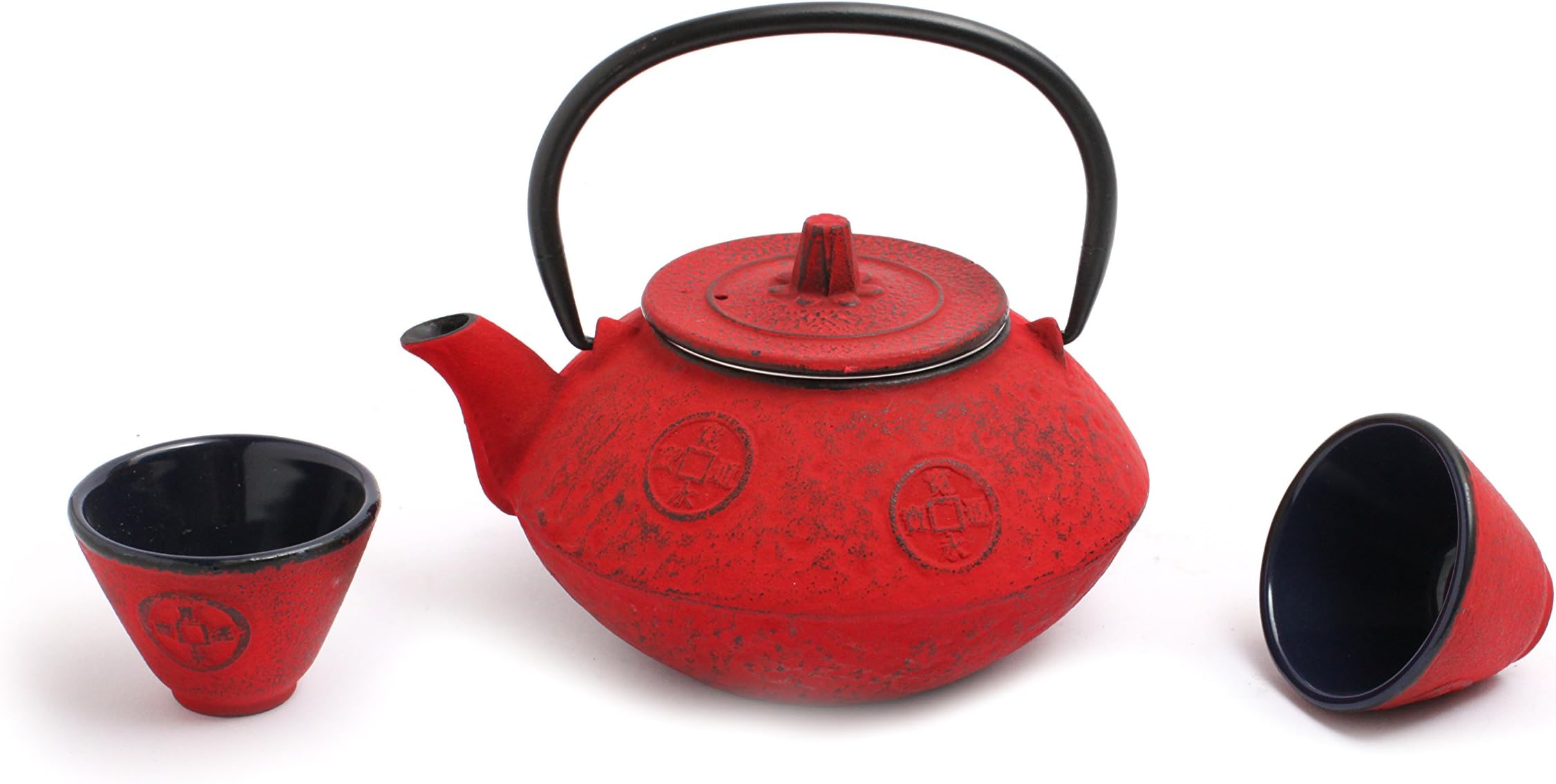 Guro Cast Iron Teapot and Cups Set Japanese Tetsubin Kettle Sigma 27oz / 0.8L (Red)