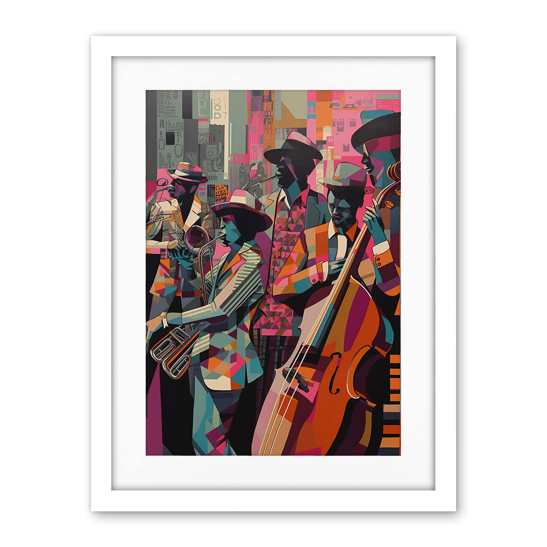 Artery8 New Orleans Jazz Festival Musicians Warming Up in the City Street Abstract Modern Painting Artwork Framed Wall Art Print 18X24 Inch