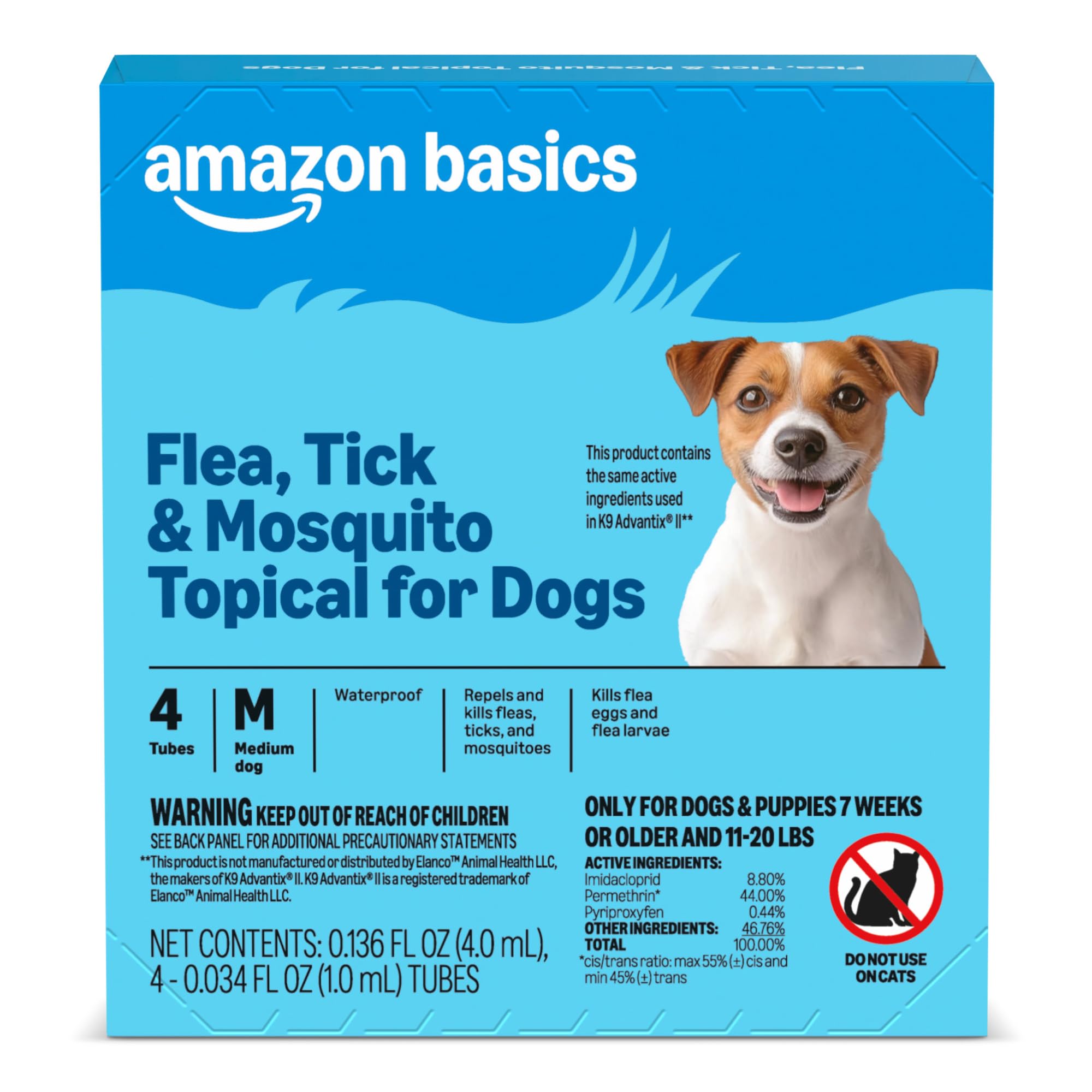 PreventativeFlea, Tick & Mosquito Topical Treatment for Medium Dogs (11-20 Pounds), 4 Count, Packaging May Vary