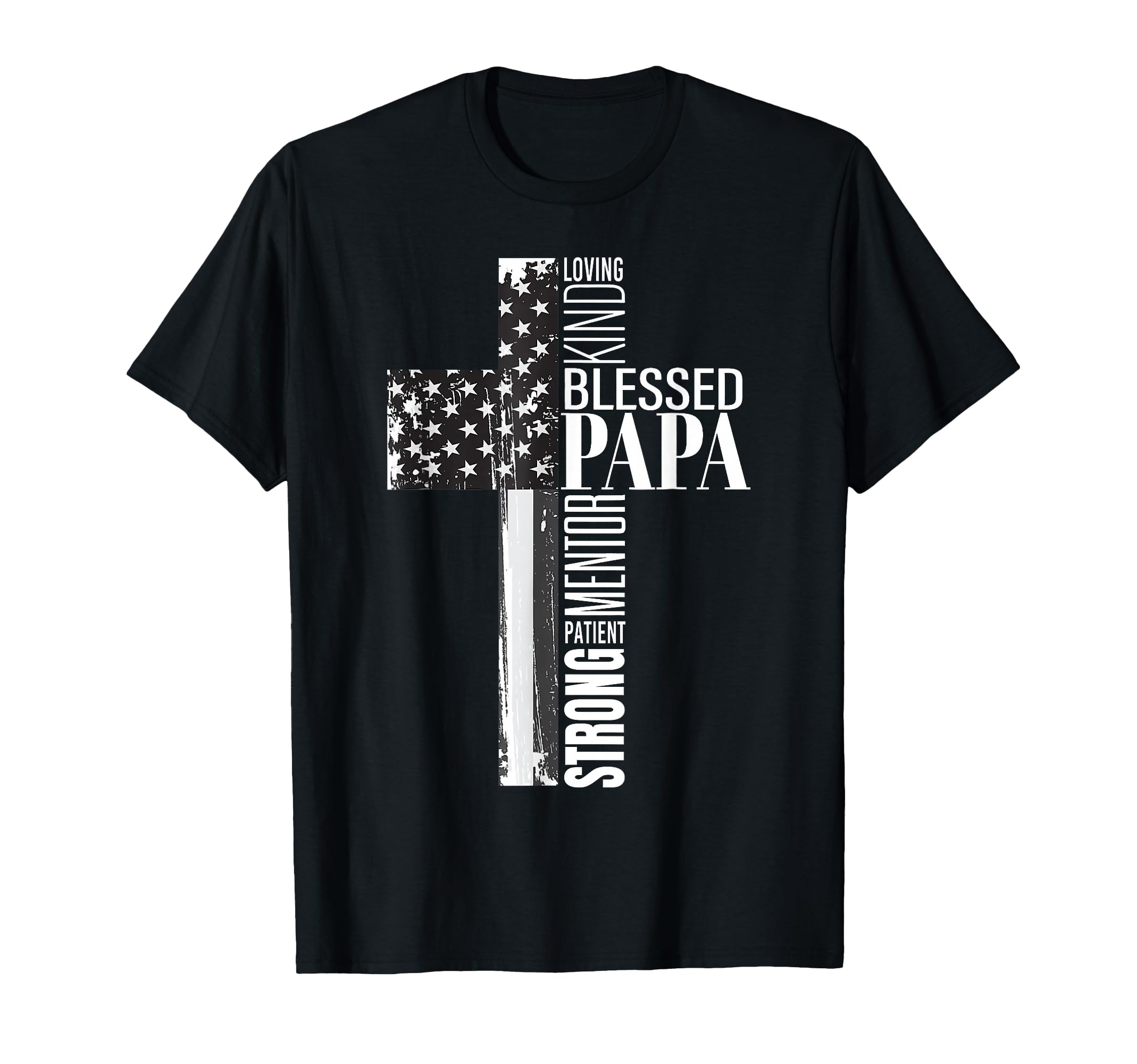 Vintage Christian Blessed Papa American Flag Fathers Day T-Shirt
