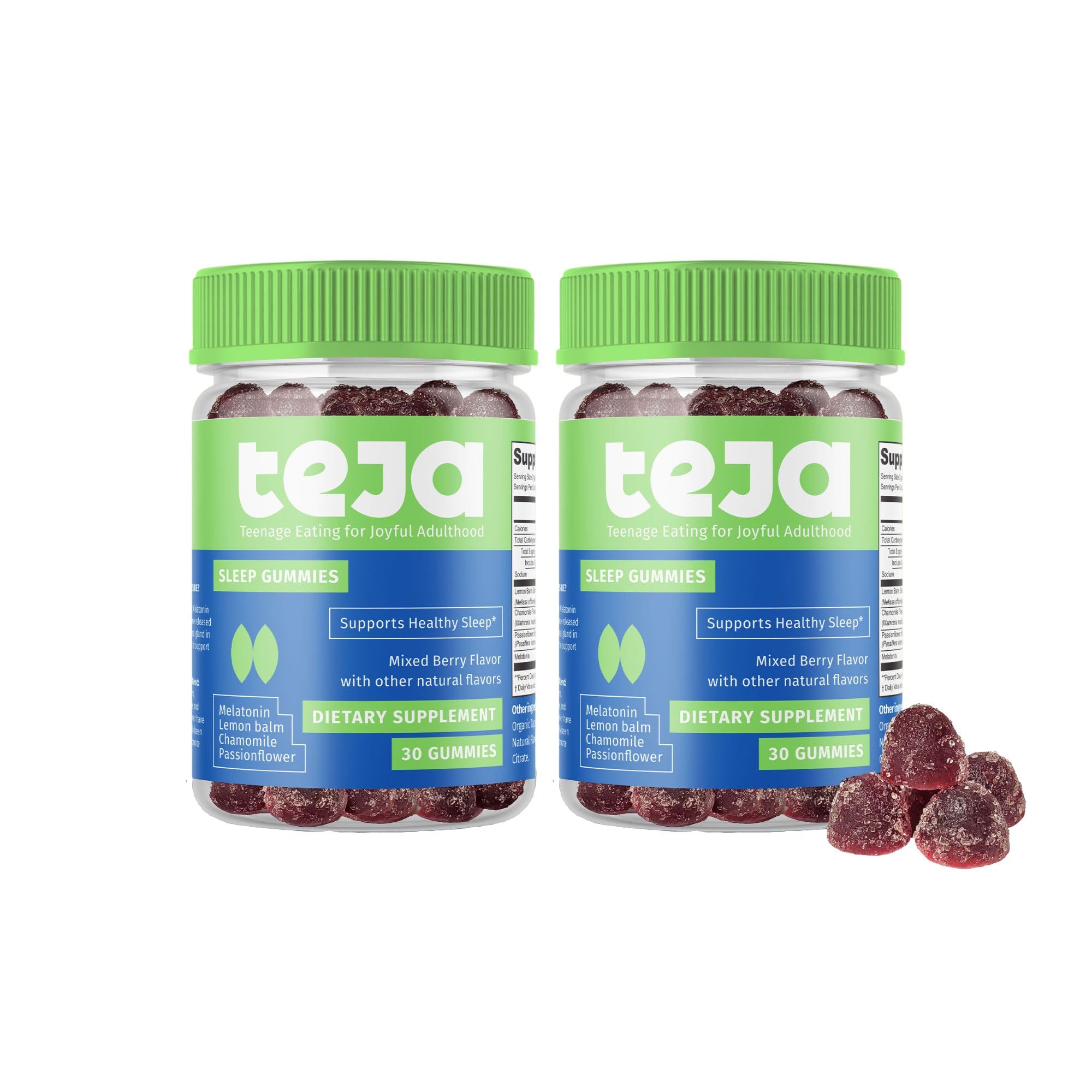 TEJA Sleep Support Gummies for Teens and Adults, 0.3mg Melatonin Chewable Gummy, Melatonin Chewable, 30 Gummies (2 Pack)
