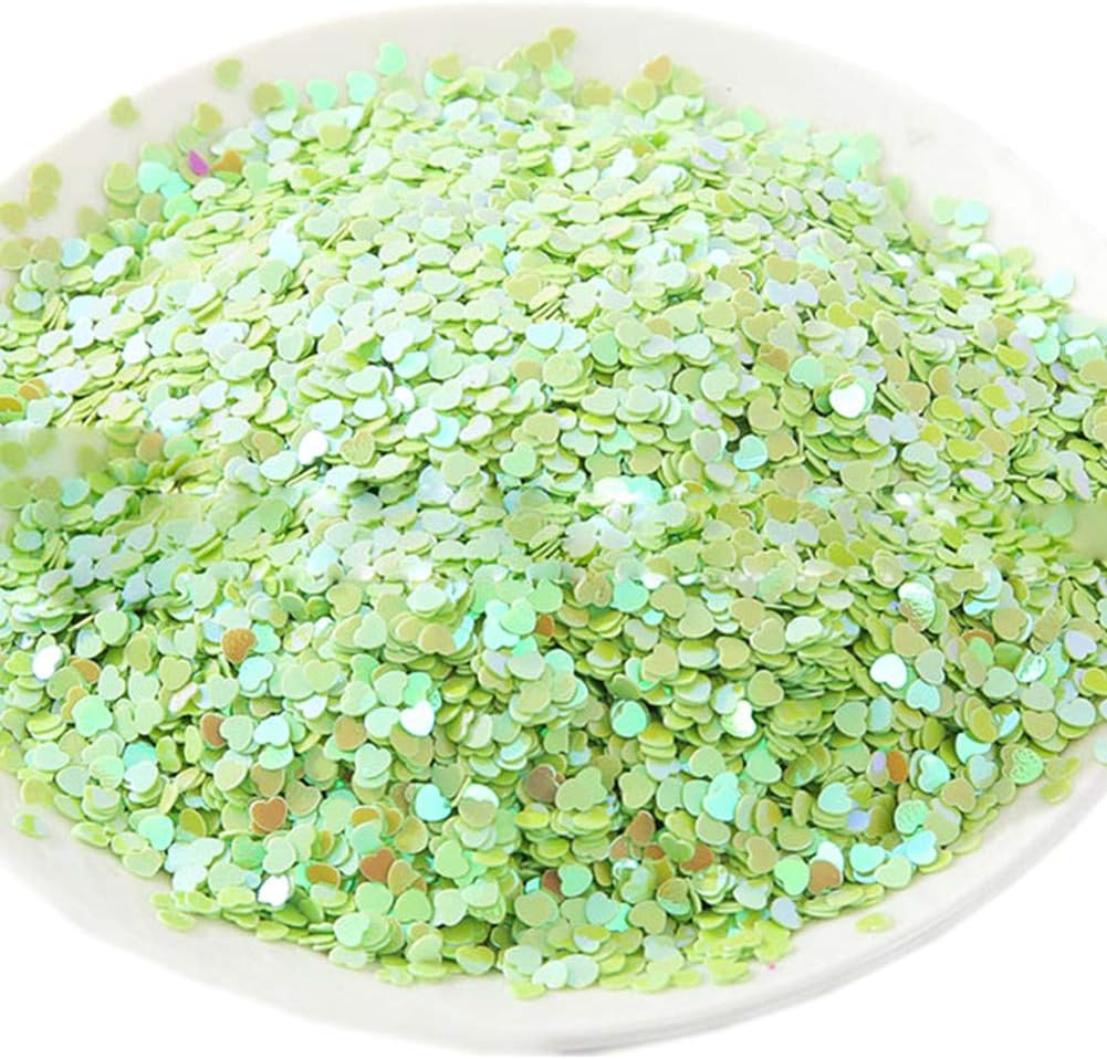 100g Iridescent Heart Confetti Glitter Sequins Flat PVC Star Mini Paillettes for Scrapbook Embellishment Cardmaking Jewelry Making Nail Manicure Wedding Birthday Party Decorartions (Lime Green) - Image 3