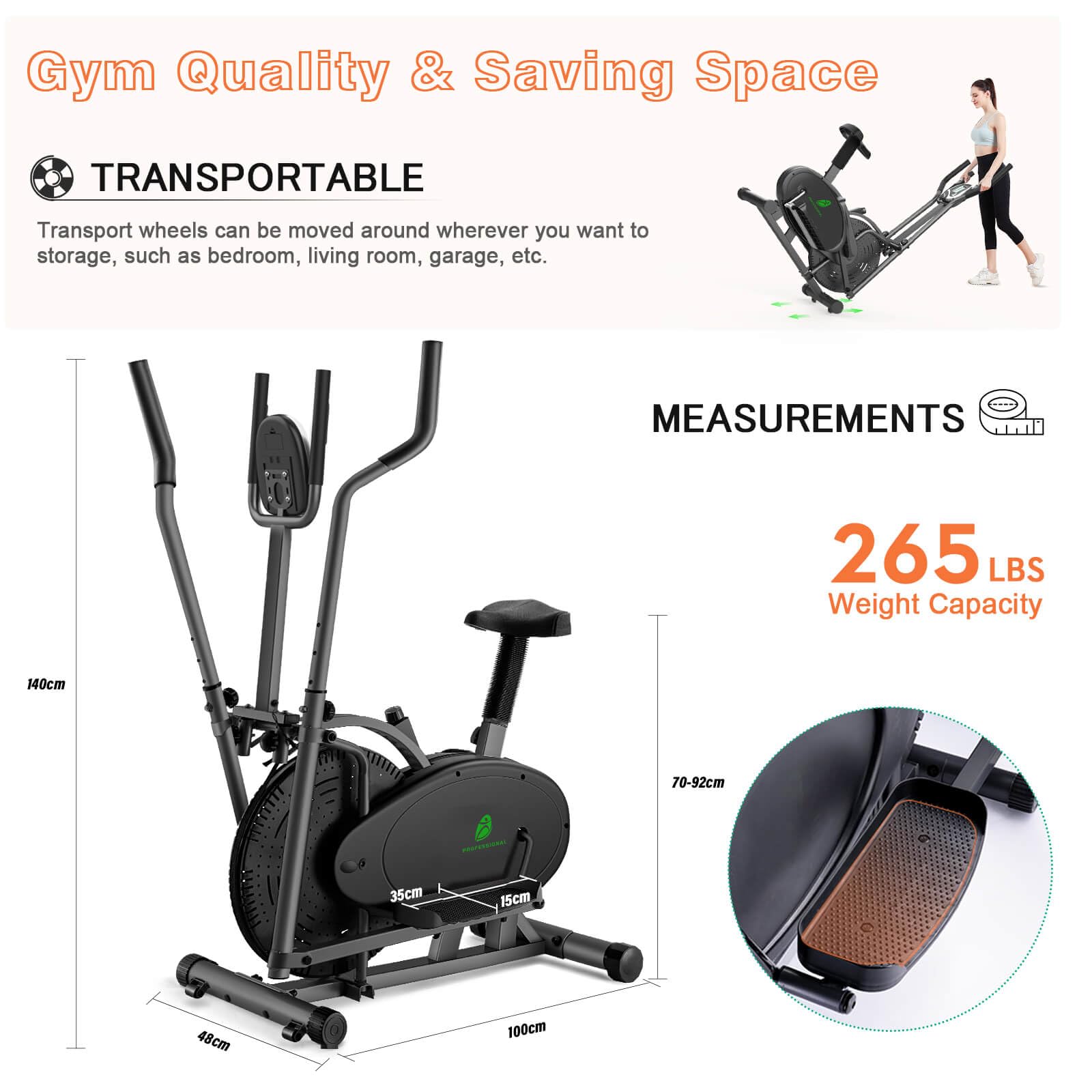 Neezee Crosstrainer für zu Hause, Kompakter 2-in-1-Ellipsentrainer Eliptica Stepper mit LCD-Monitor, Ergonomischem Sitz, Verbesserter Einstellbarer Widerstand, Maximales Gewicht 120 KG