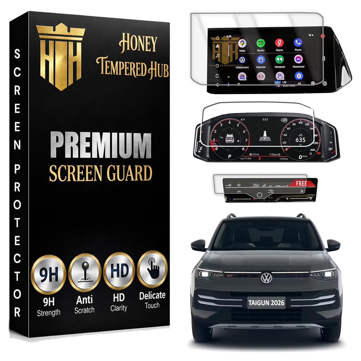 ( 3 PACK ) SCREEN GUARD FOR NEW VOLKSWAGEN TAIGUN 2026 Facelift / 10.1 INCH INFOTAINMENT TOUCHSCREEN + INSTRUMENT CLUSTER + AC VENT PROTECTOR / Anti Scratch / HD Clarity / Car Display Music System Protector | Latest VolkswagenTaigun2026 car Accessory 2026 [Not Tempered Glass]-picture-29