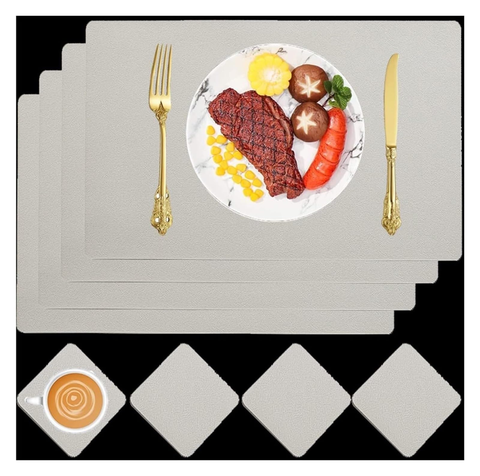 RSRSR Table Mat Stylish Waterproof Placemats with Coasters - Heat Stain Scratch Resistant Table Mats for Dining and Kitchen Decoration(9,Set of 6)(White,Set of 4)