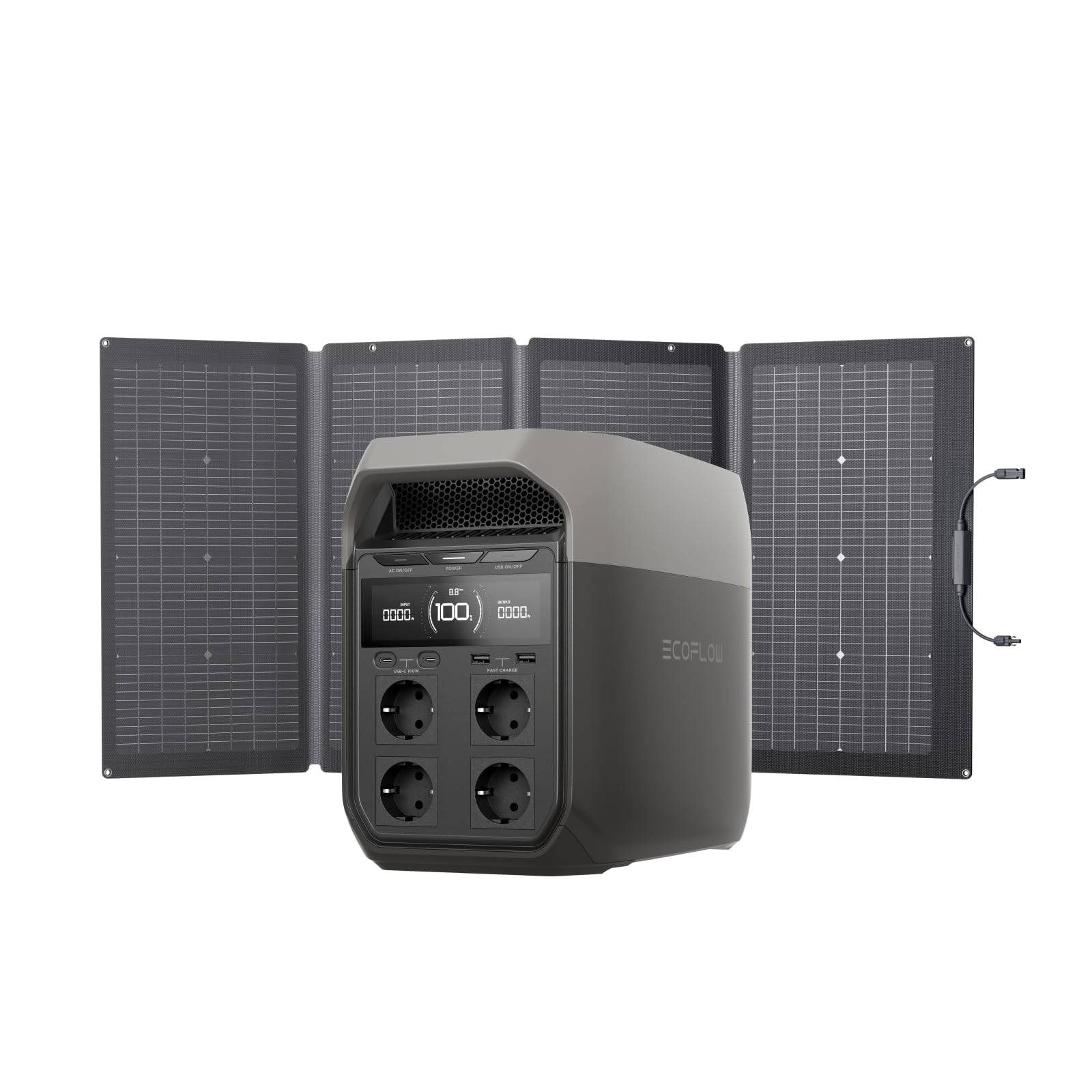 EcoFlow DELTA 3 Przenośna stacja zasilania z panelem słonecznym 220 W, generator słoneczny 1024 kWh, balkonowa instalacja słoneczna z baterią, poza siecią oraz jako źródło zasilania rezerwowego